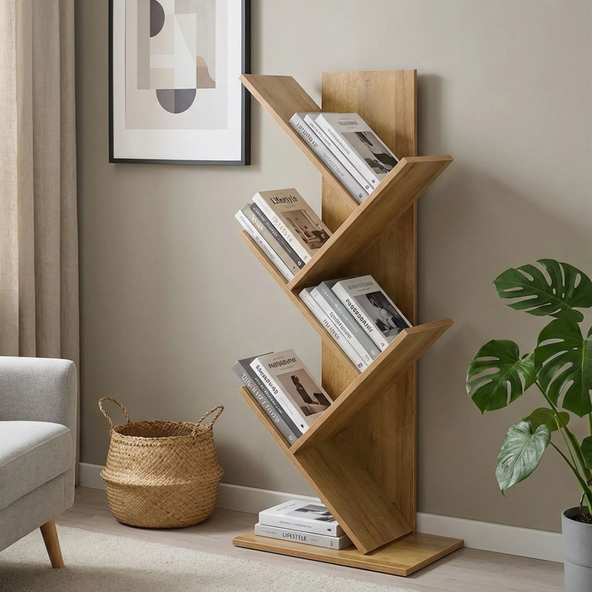 Koru 4 Tier Tree Bookshelf - Oak - Image 4