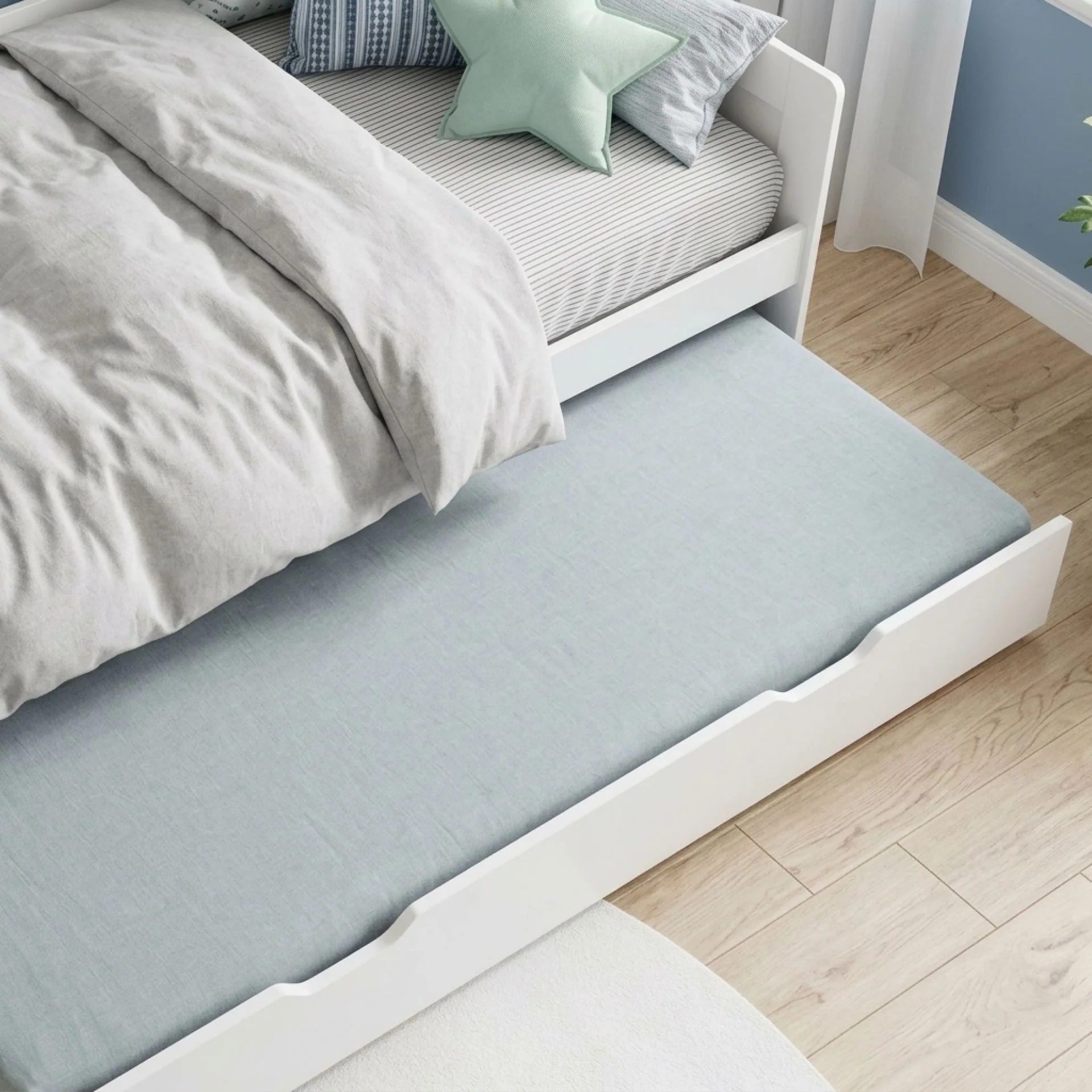 Laila Single Wooden Trundle Bed Frame - White - Image 6