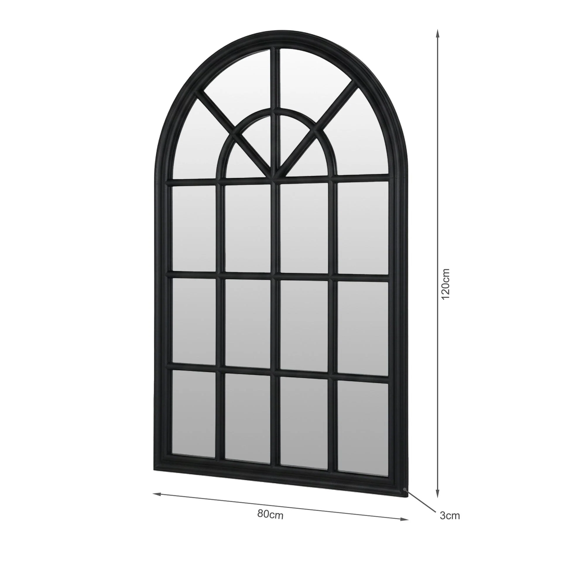 Lattice Arched Wooden Mirror 120cm - Black - Image 11