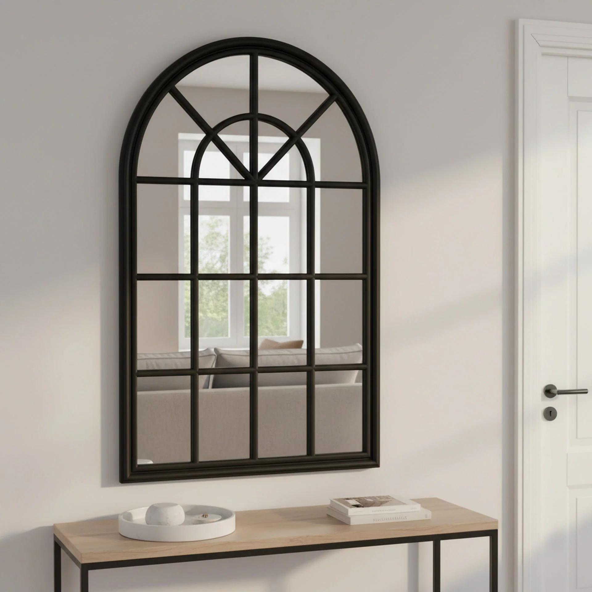 Lattice Arched Wooden Mirror 120cm - Black - Image 2