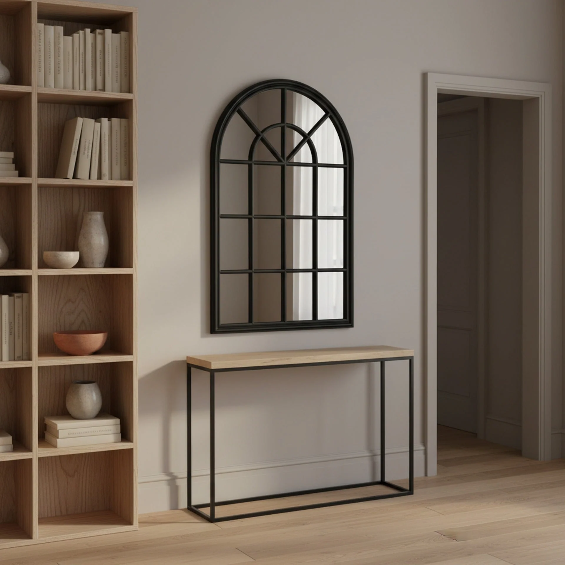 Lattice Arched Wooden Mirror 120cm - Black - Image 3