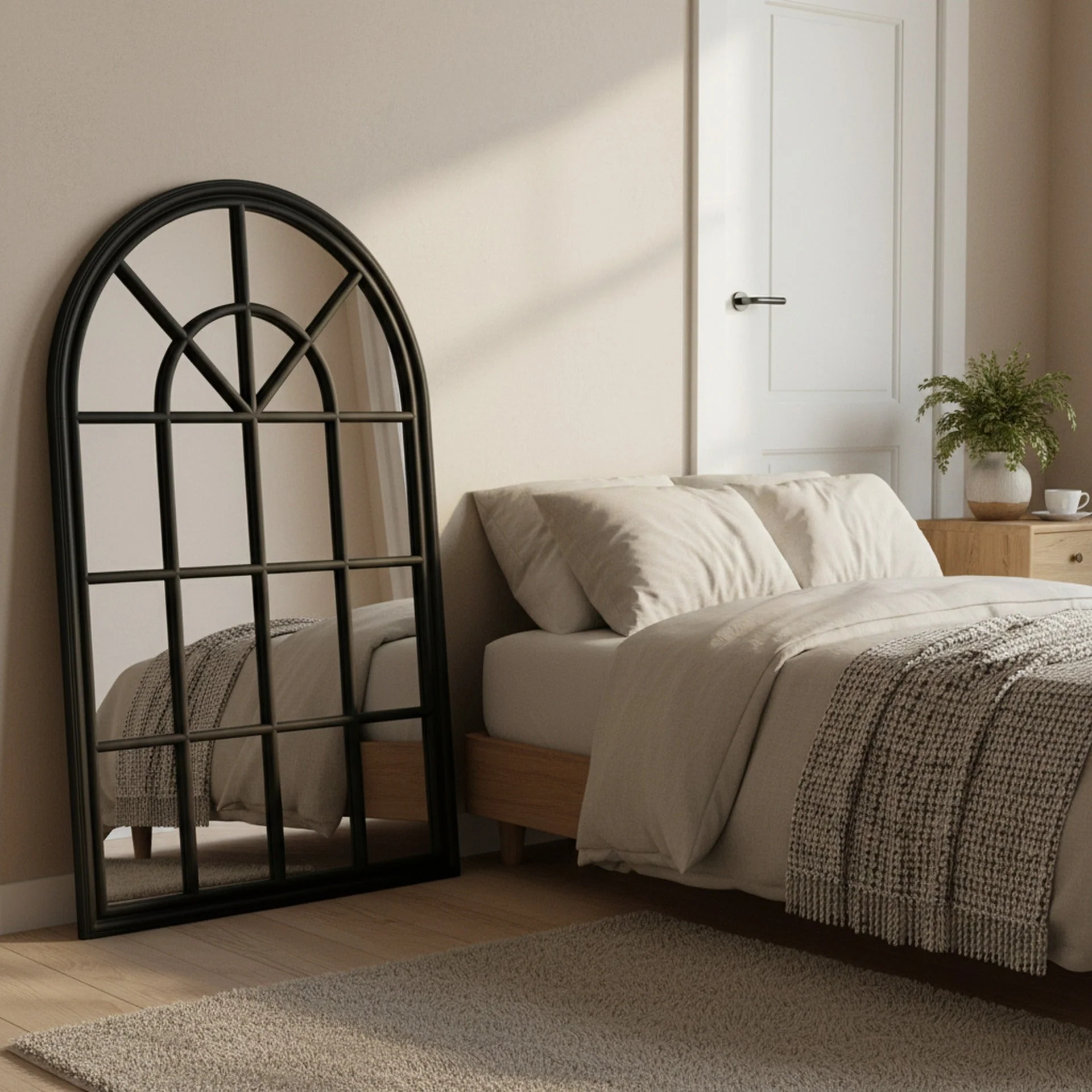 Lattice Arched Wooden Mirror 120cm - Black - Image 4