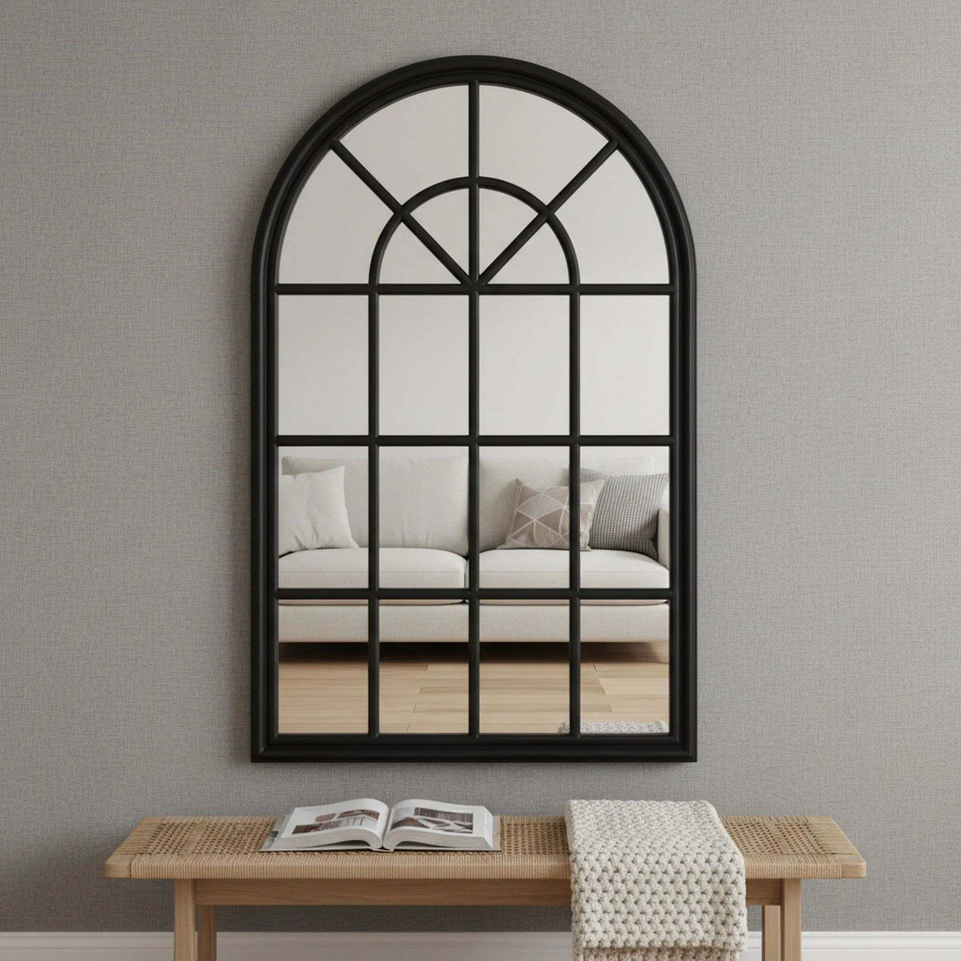 Lattice Arched Wooden Mirror 120cm - Black - Image 5