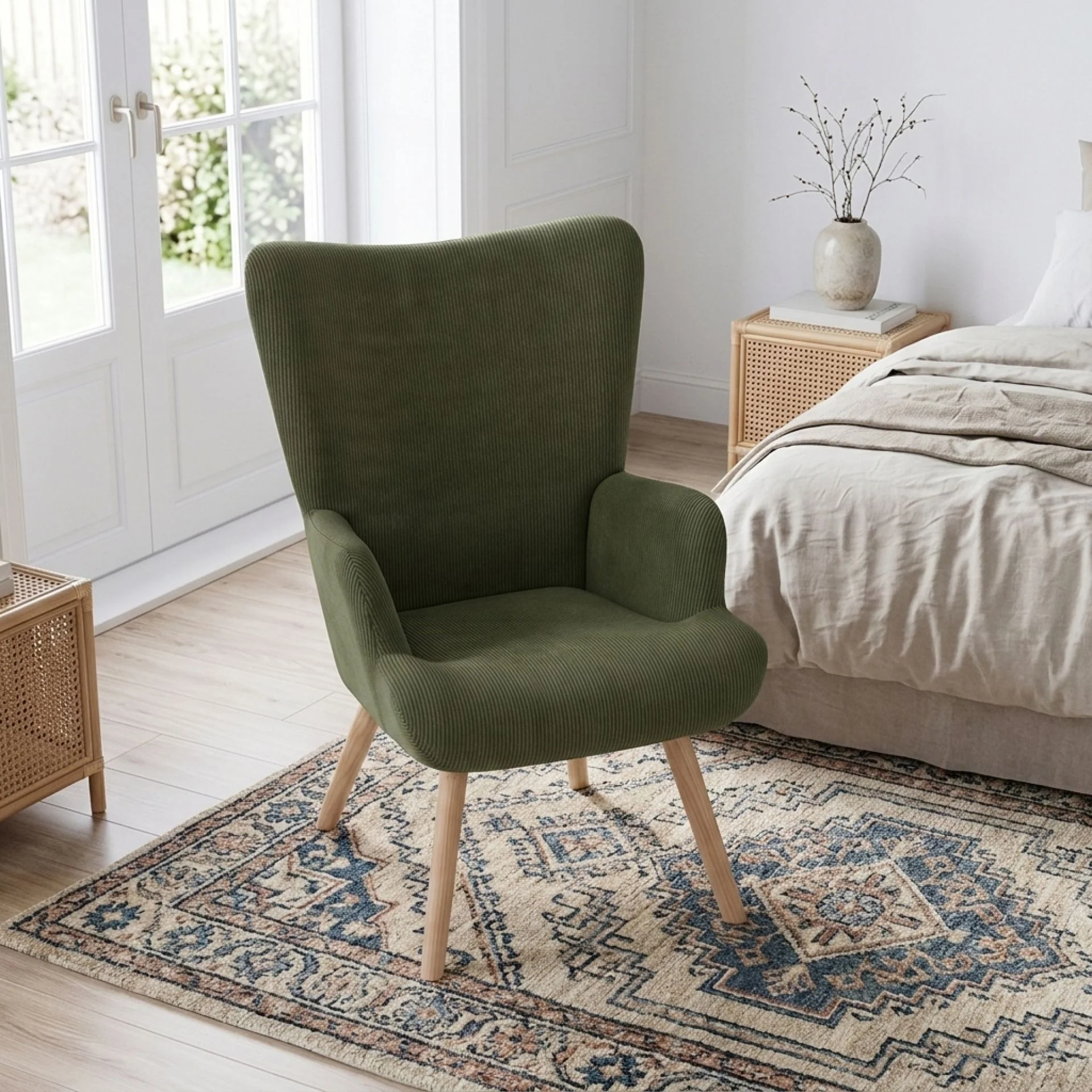 Laze Corduroy Armchair - Dark Green