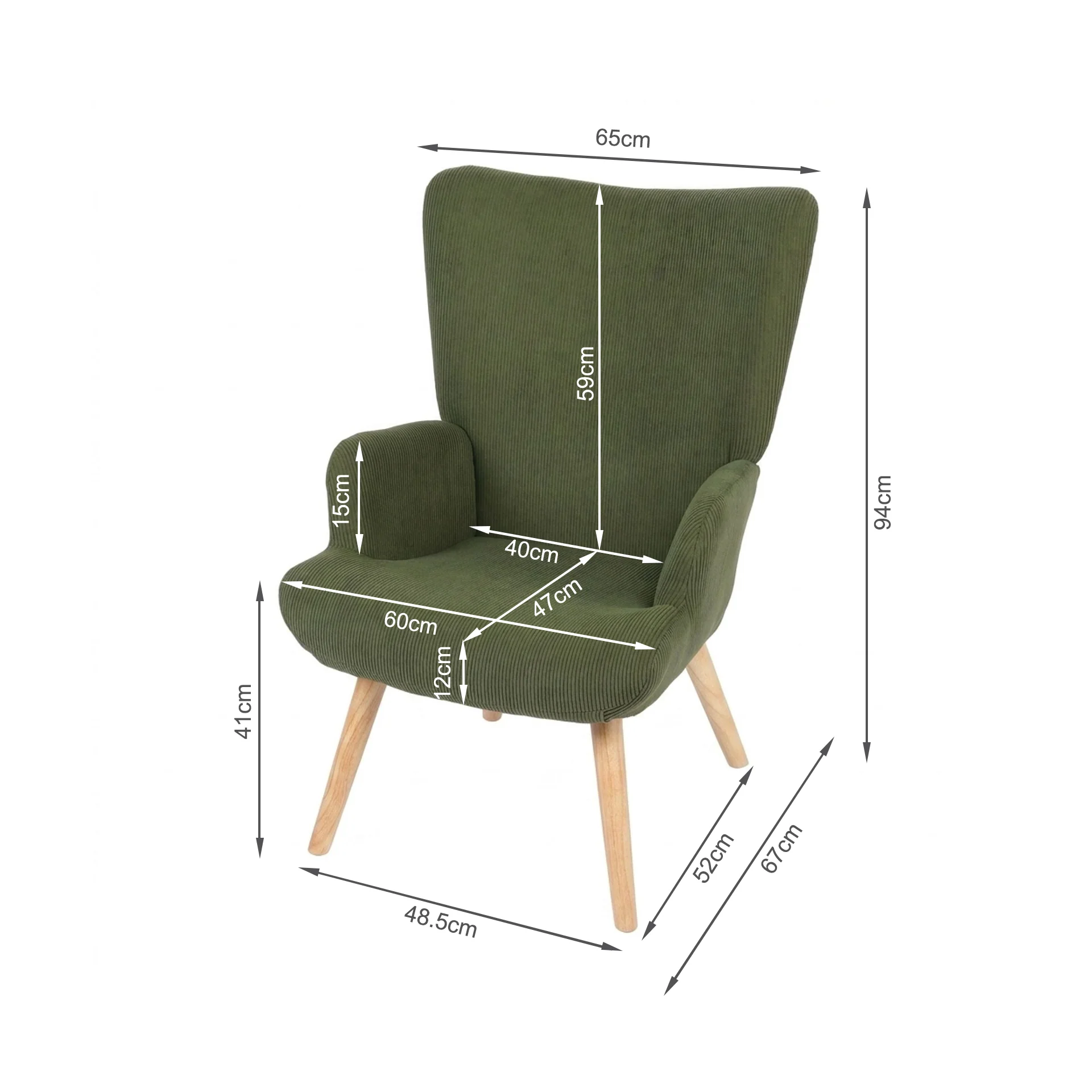 Laze Corduroy Armchair - Dark Green - Image 13