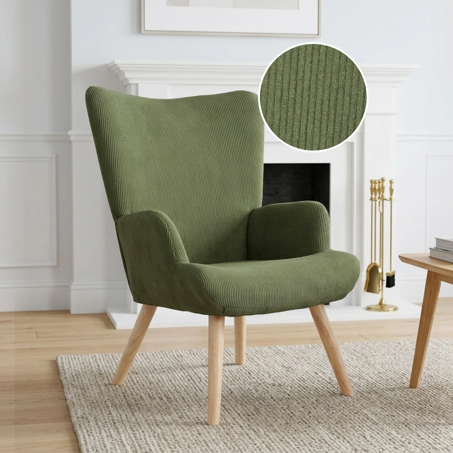 Laze Corduroy Armchair - Dark Green - Image 2