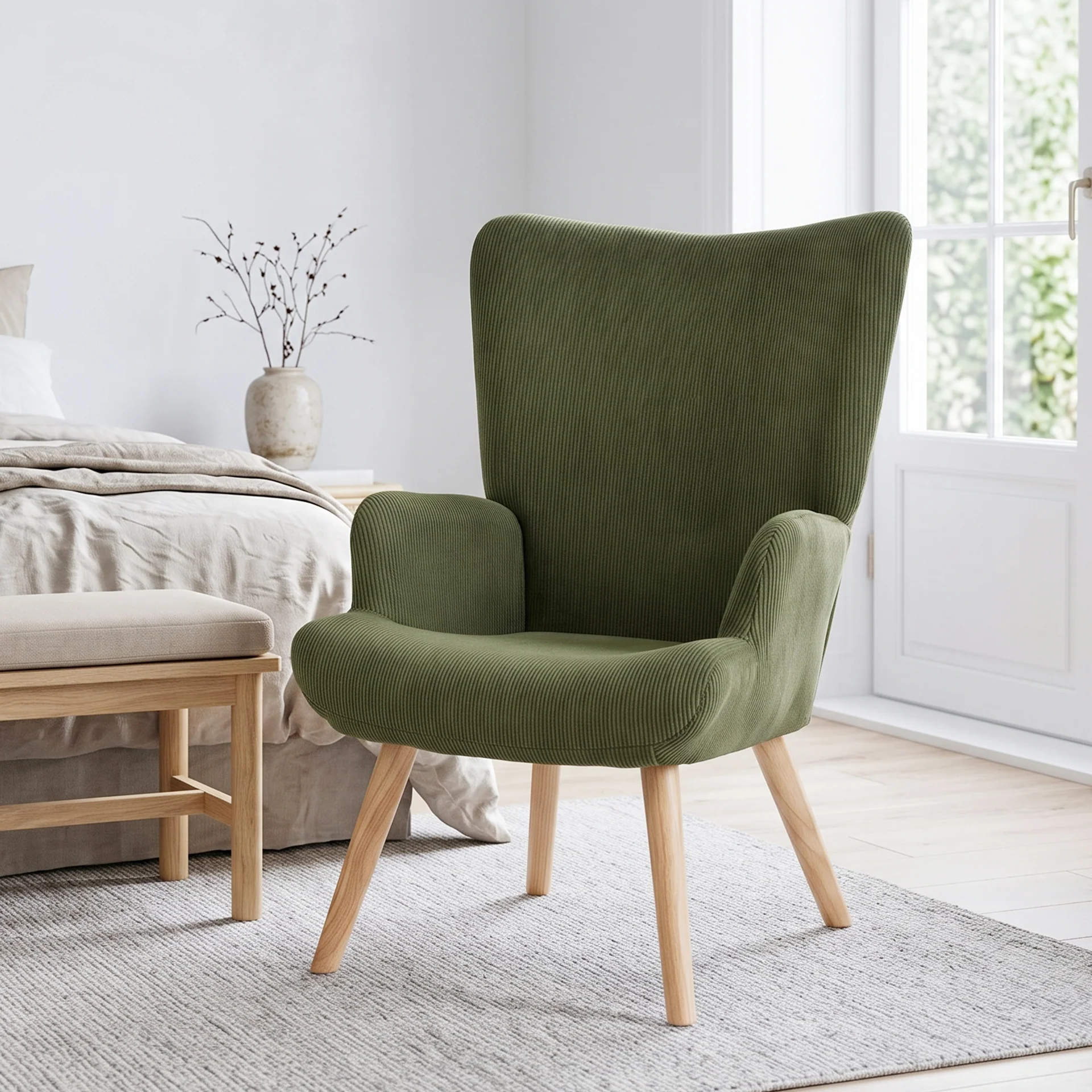 Laze Corduroy Armchair - Dark Green - Image 4