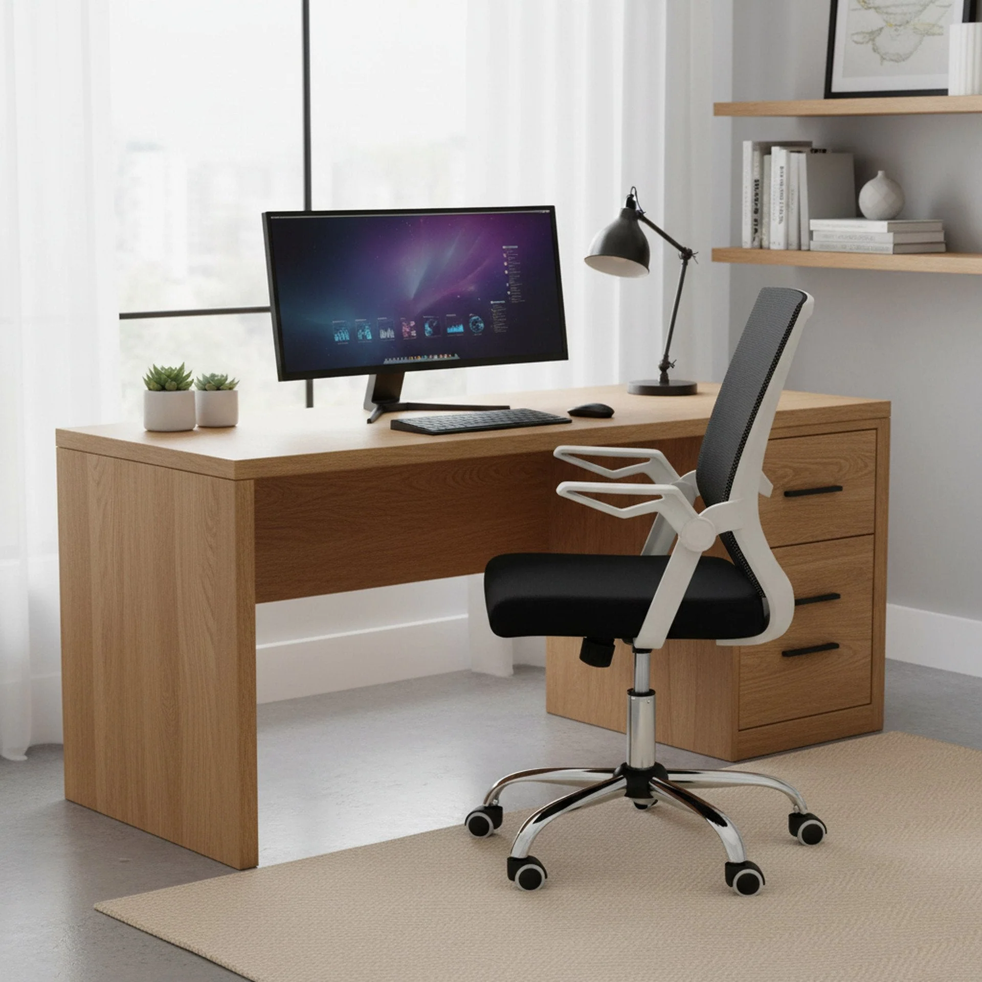 Leon Office Chair - Black + White - Image 3
