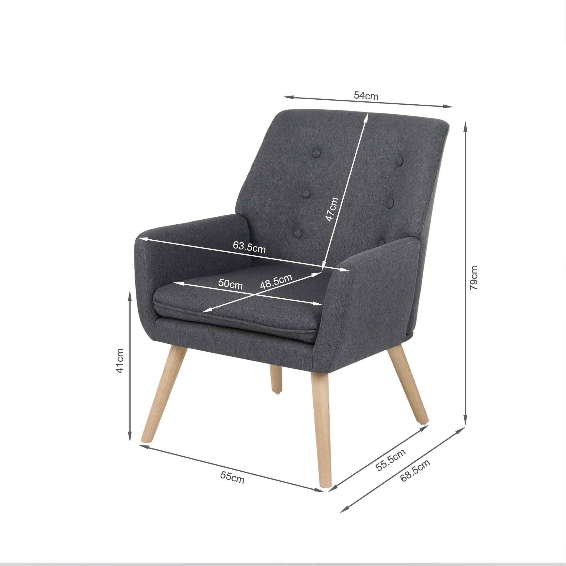 Lina Linen Armchair - Dark Grey - Image 14
