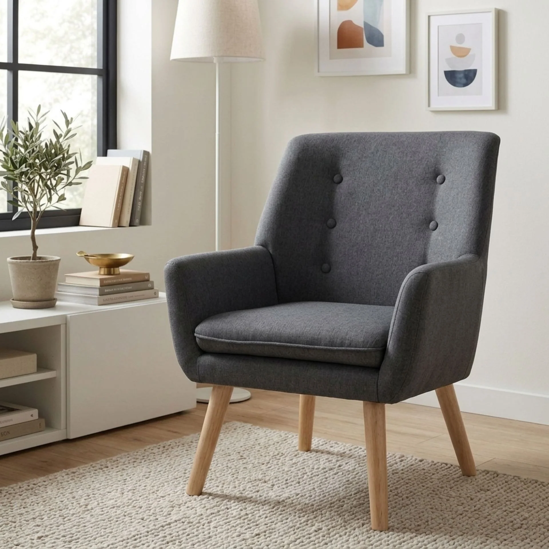 Lina Linen Armchair - Dark Grey - Image 3