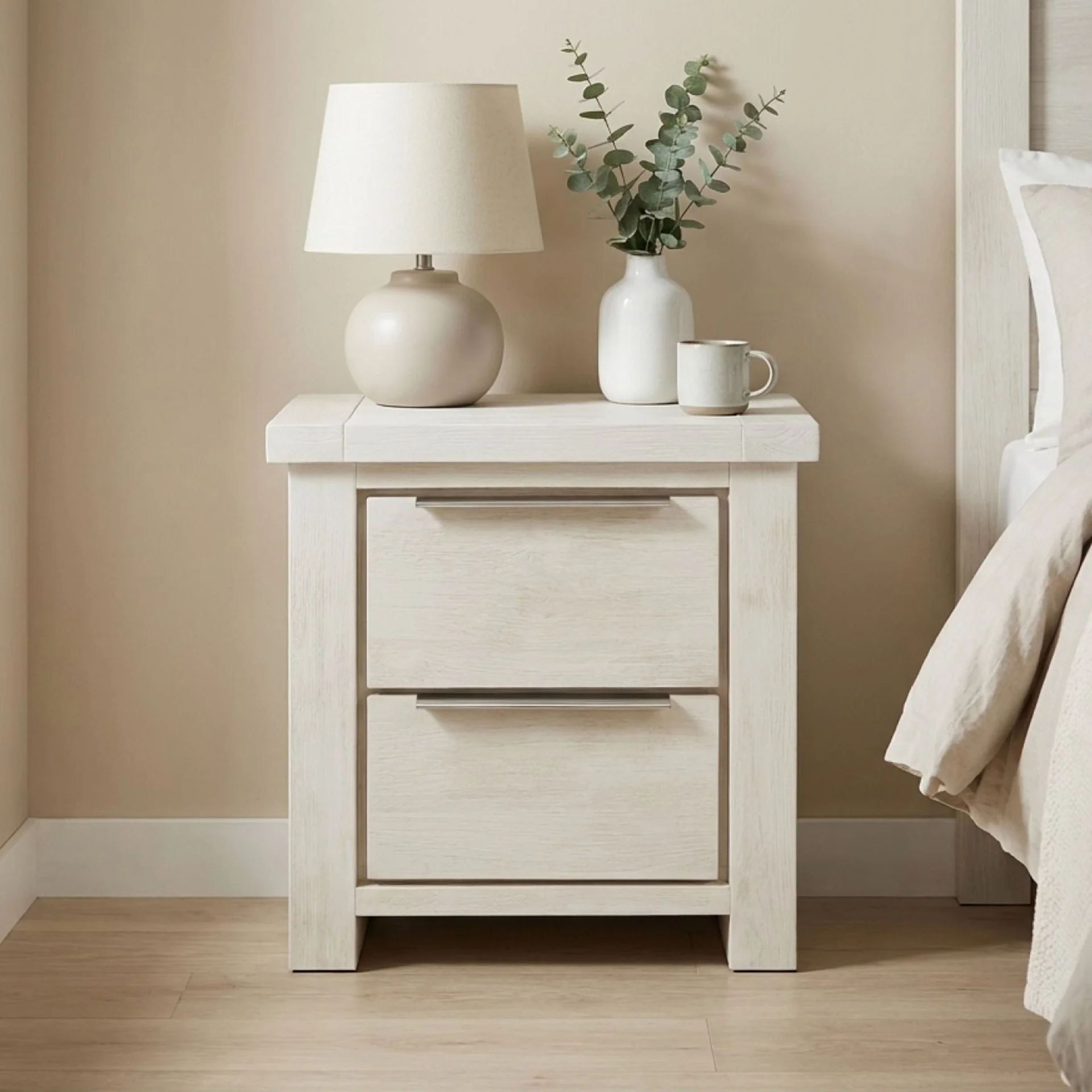 Lincoln Solid Wood Bedside Table - White