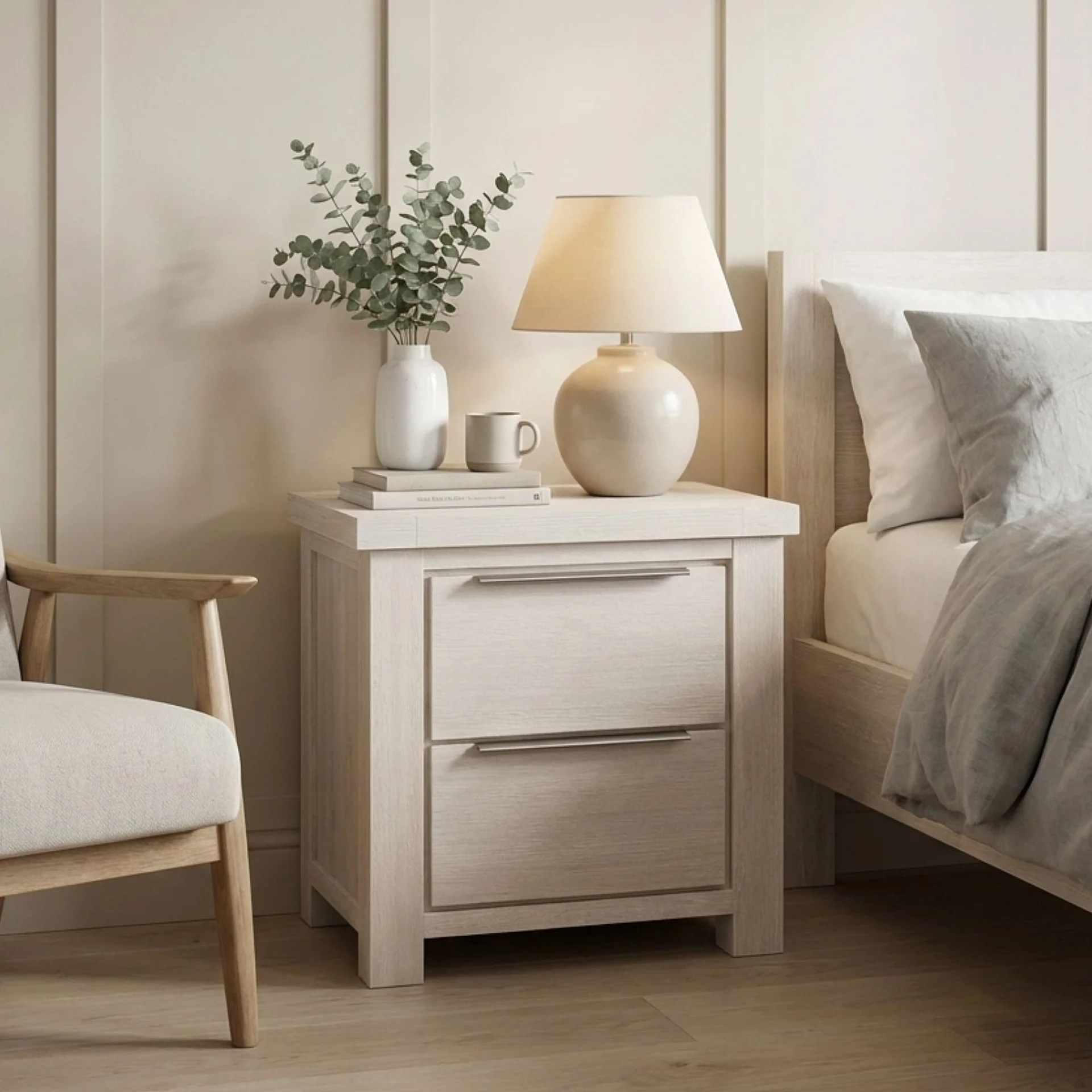 Lincoln Solid Wood Bedside Table - White - Image 2