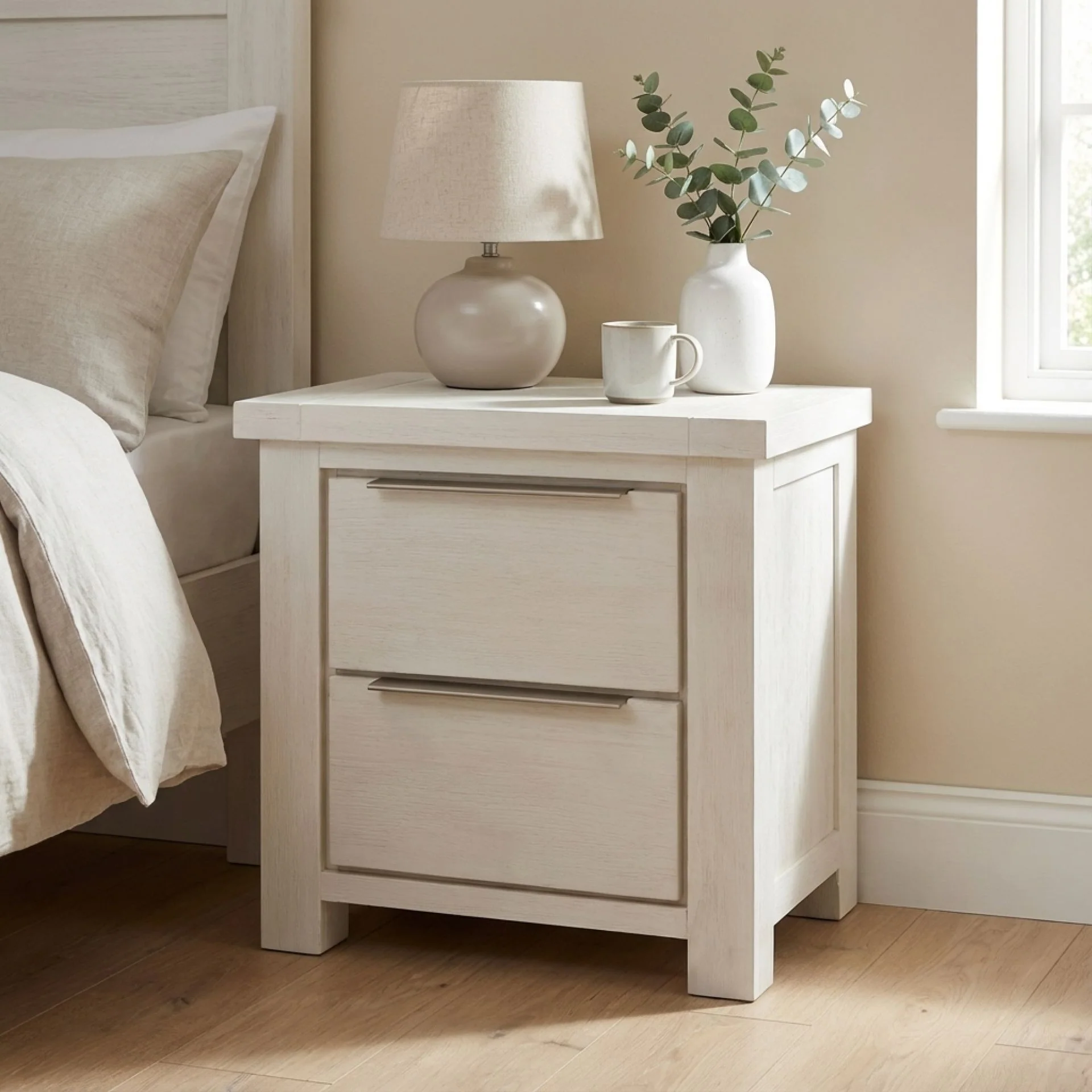 Lincoln Solid Wood Bedside Table - White - Image 3