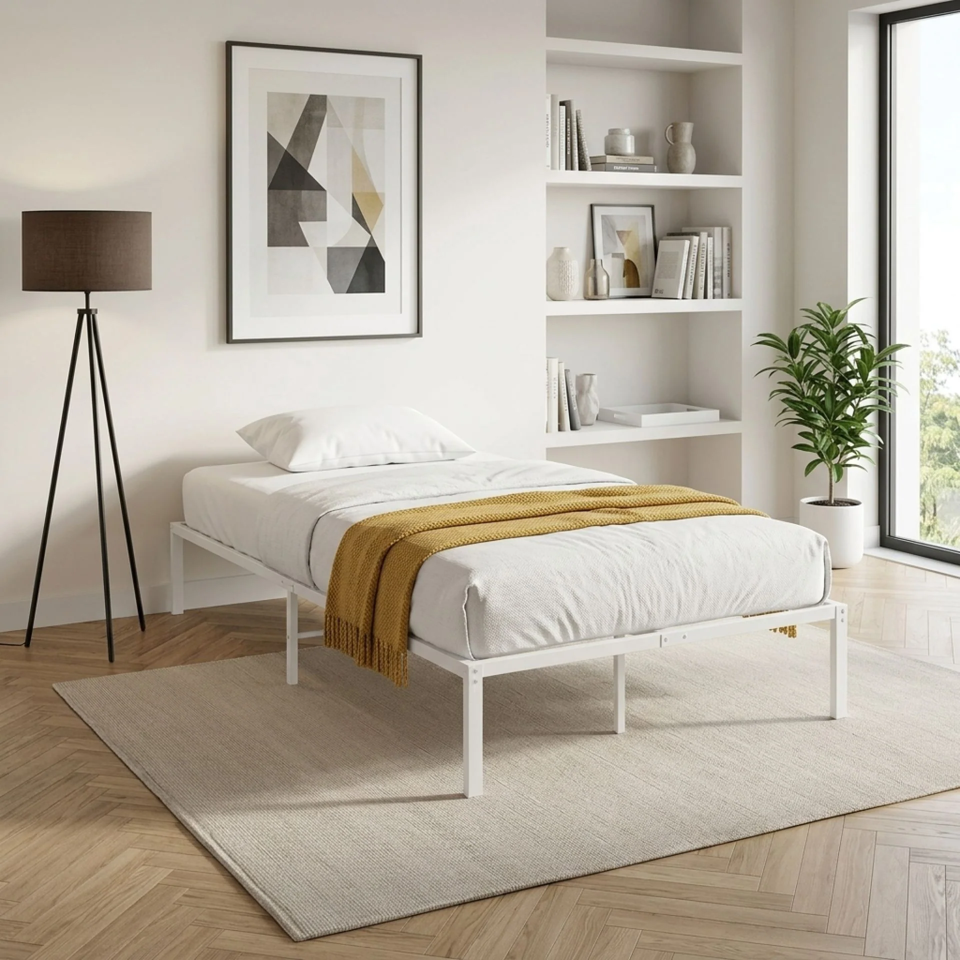 Lite King Single Metal Bed Frame - White - Image 4