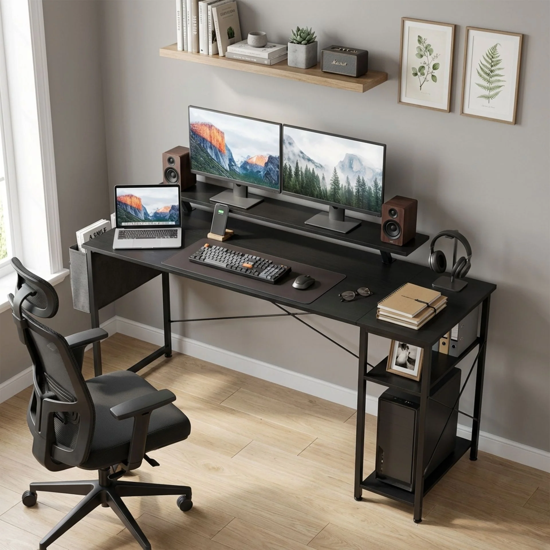 Logan 160cm Computer Desk with Storage Bag - Black - Image 2
