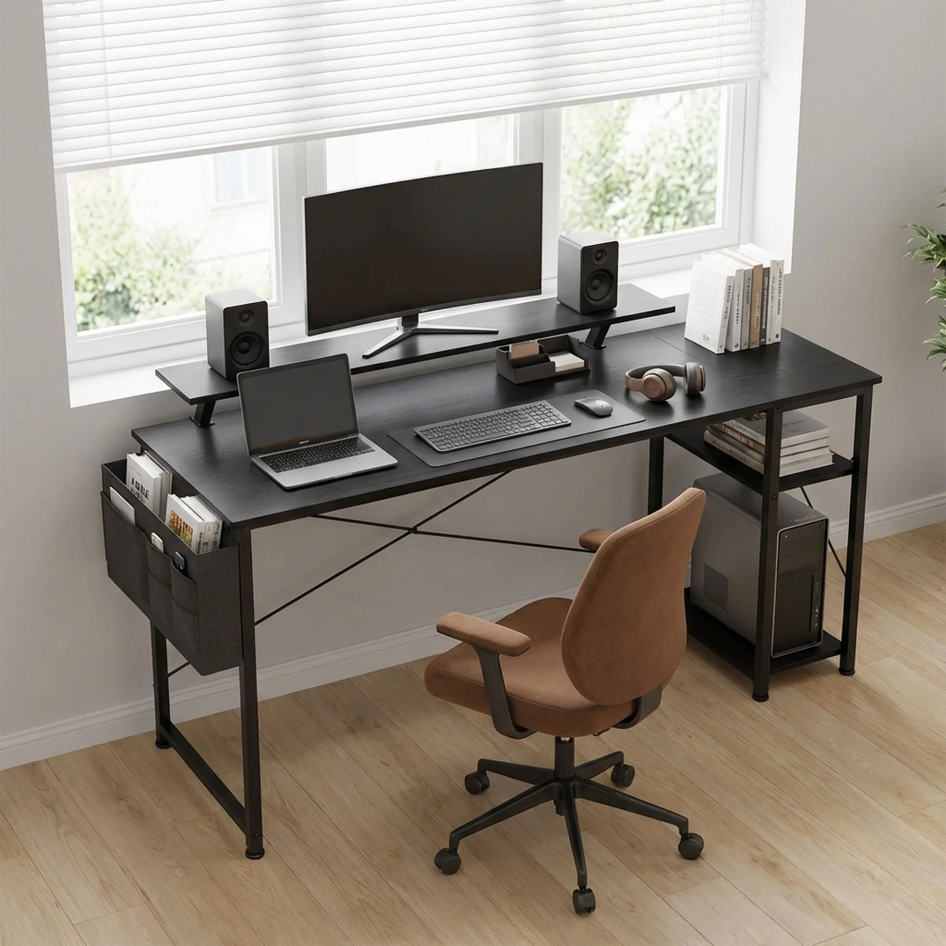 Logan 160cm Computer Desk with Storage Bag - Black - Image 3