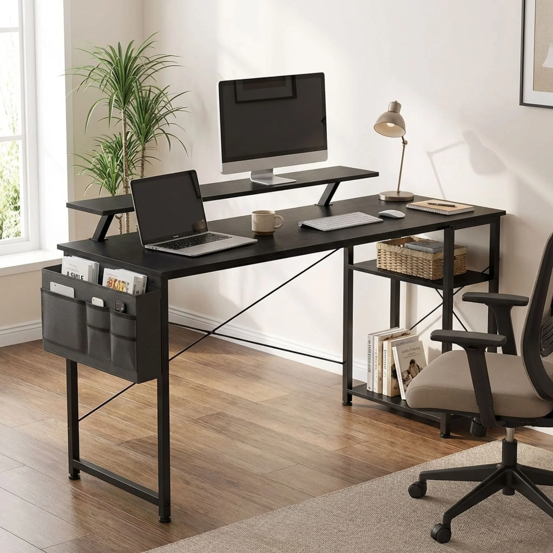 Logan 160cm Computer Desk with Storage Bag - Black - Image 4