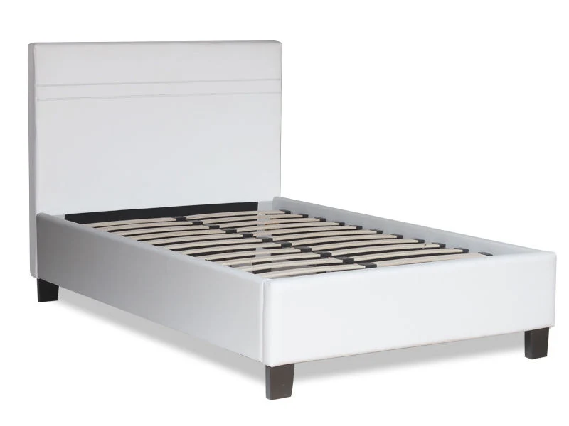 LOGAN KING SINGLE Slat PU Bed with Headboard - WHITE - Image 2