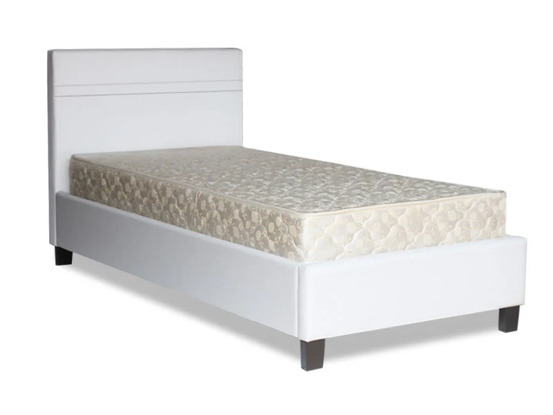 LOGAN KING SINGLE Slat PU Bed with Headboard - WHITE - Image 4