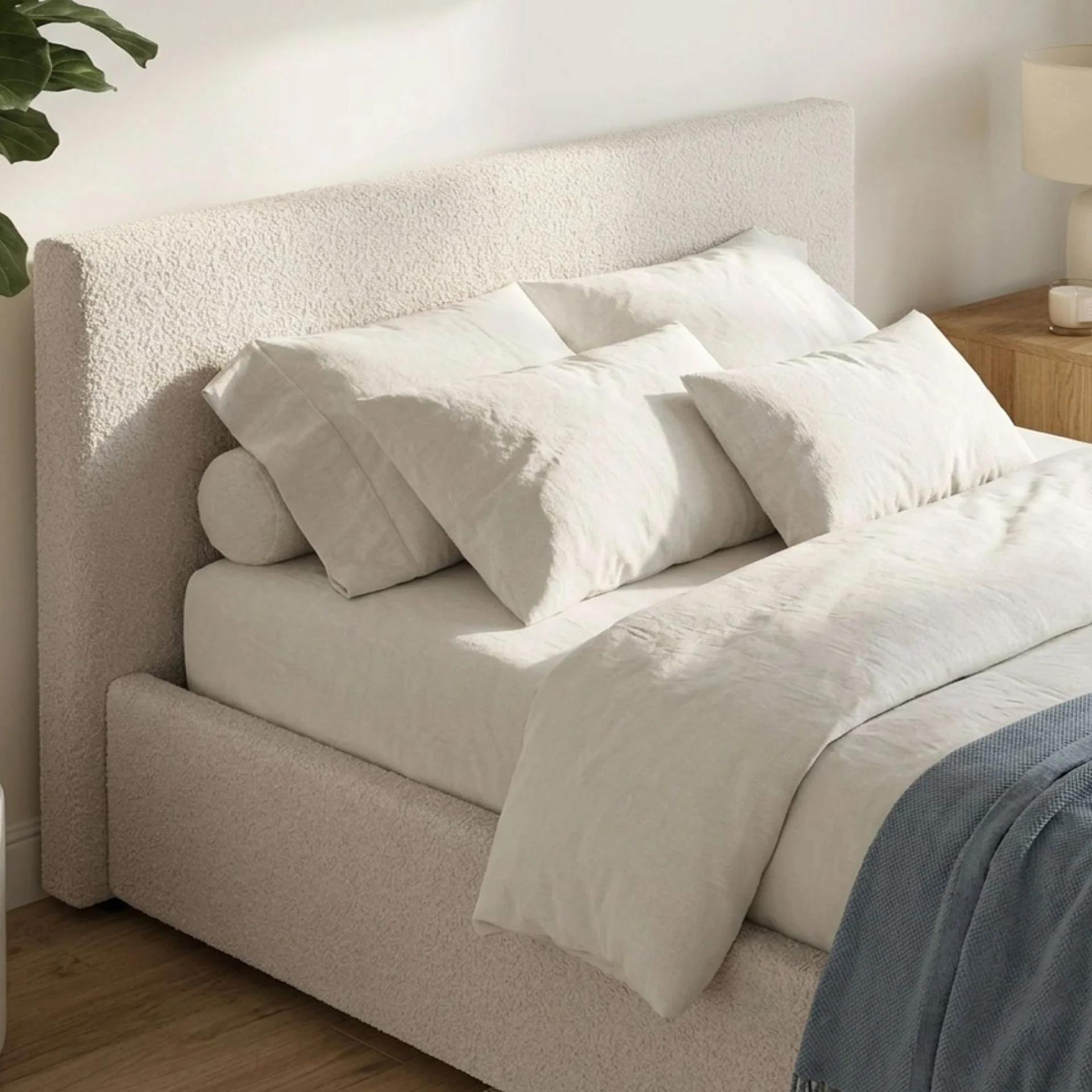 Lifteo Boucle Queen Gas Lift Bed Frame - Beige - Image 6