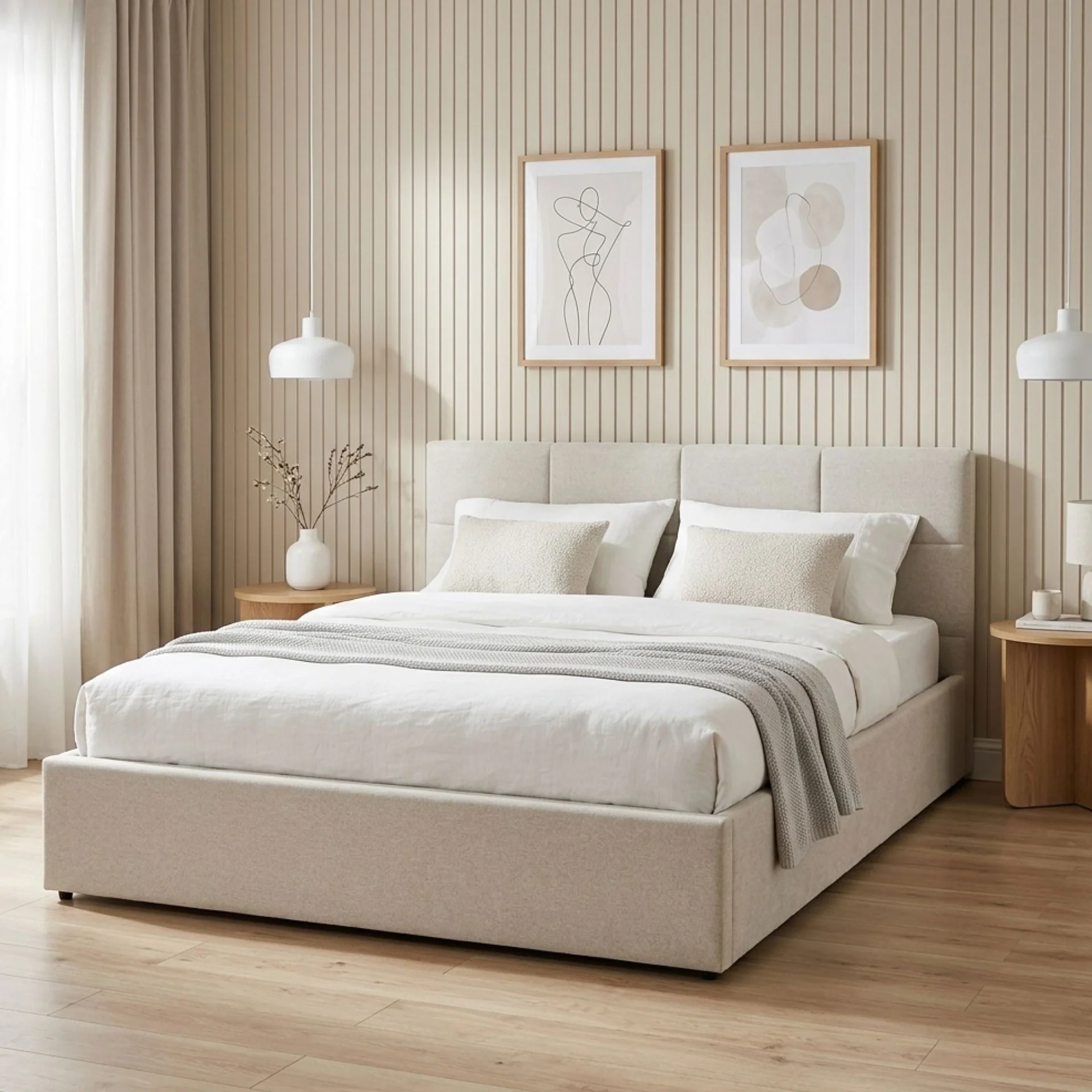 Elevon Queen Gas Lift Bed Frame - Linen Grey
