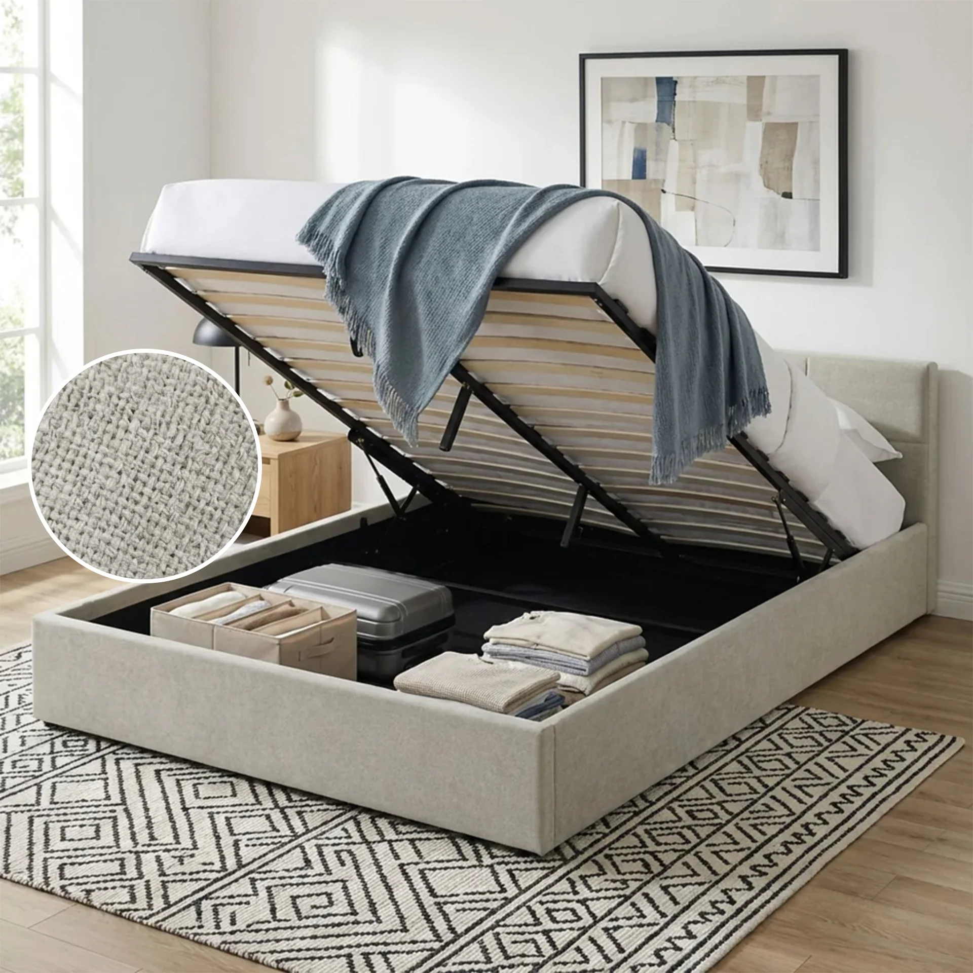 Elevon Queen Gas Lift Bed Frame - Linen Grey - Image 2