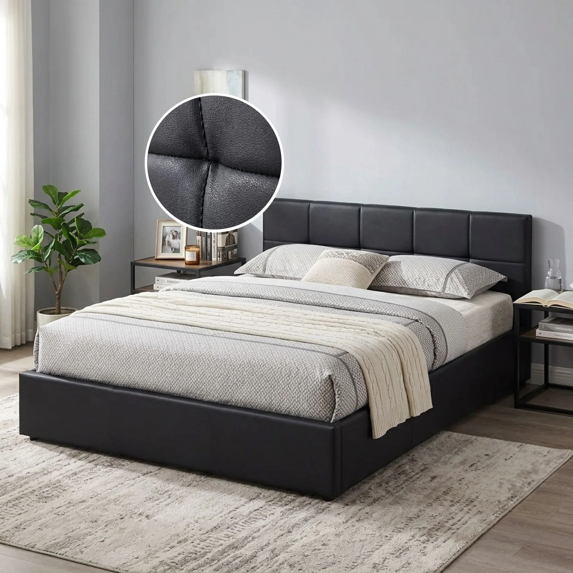 Purova PU Queen Gas Lift Bed Frame – Black - Image 2