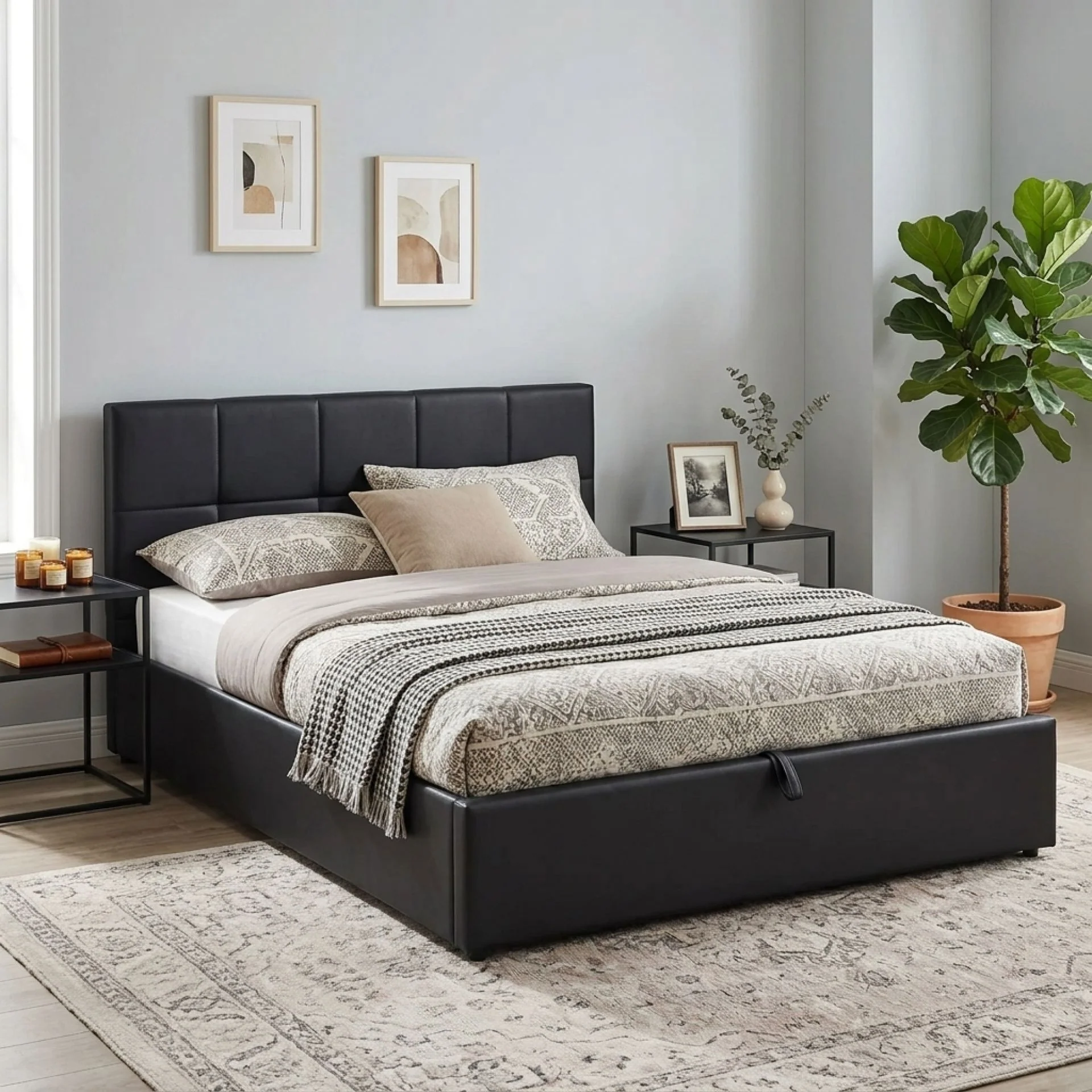 Purova PU Queen Gas Lift Bed Frame – Black - Image 4