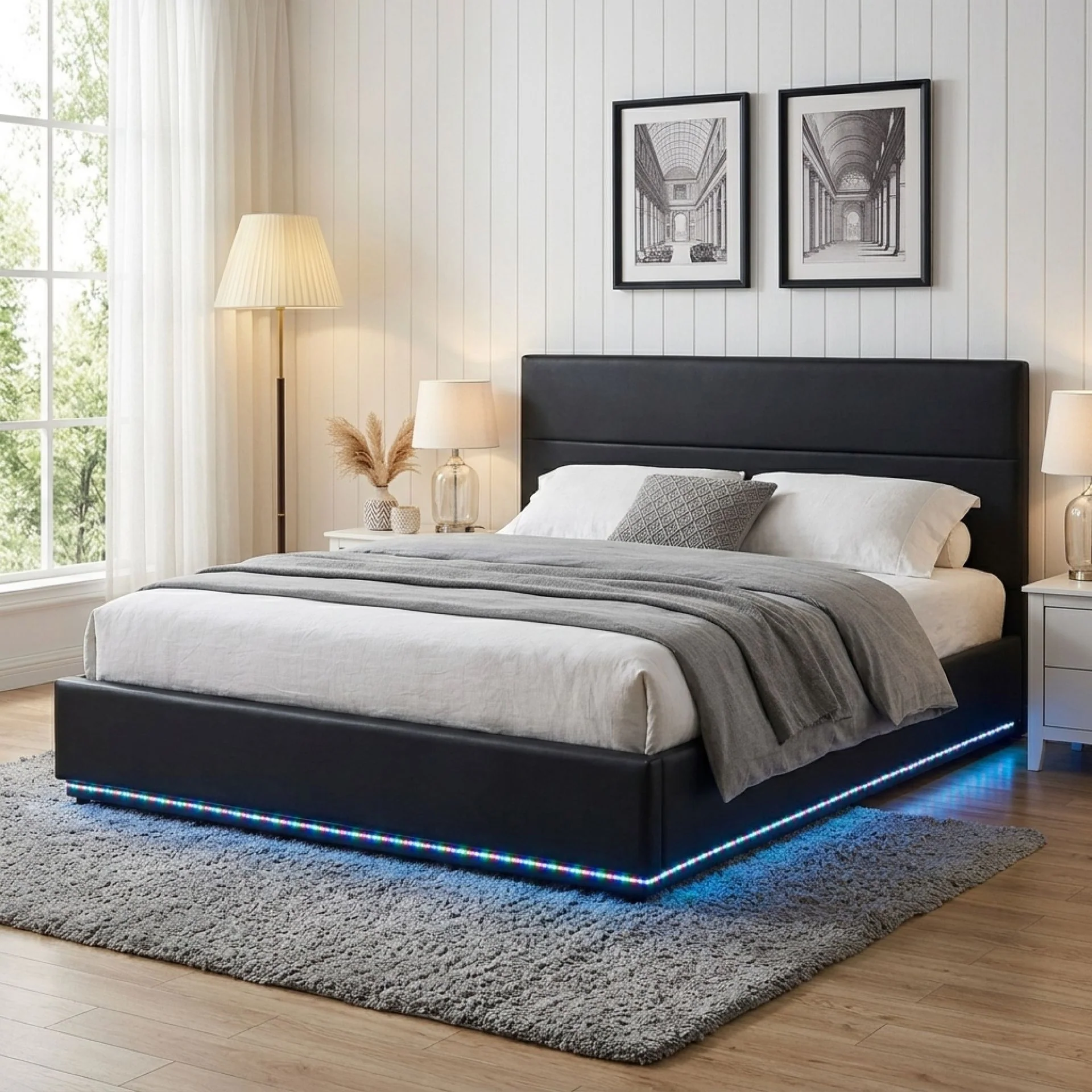 Lumetek PU Queen Gas Lift Bed Frame - Black - Image 3