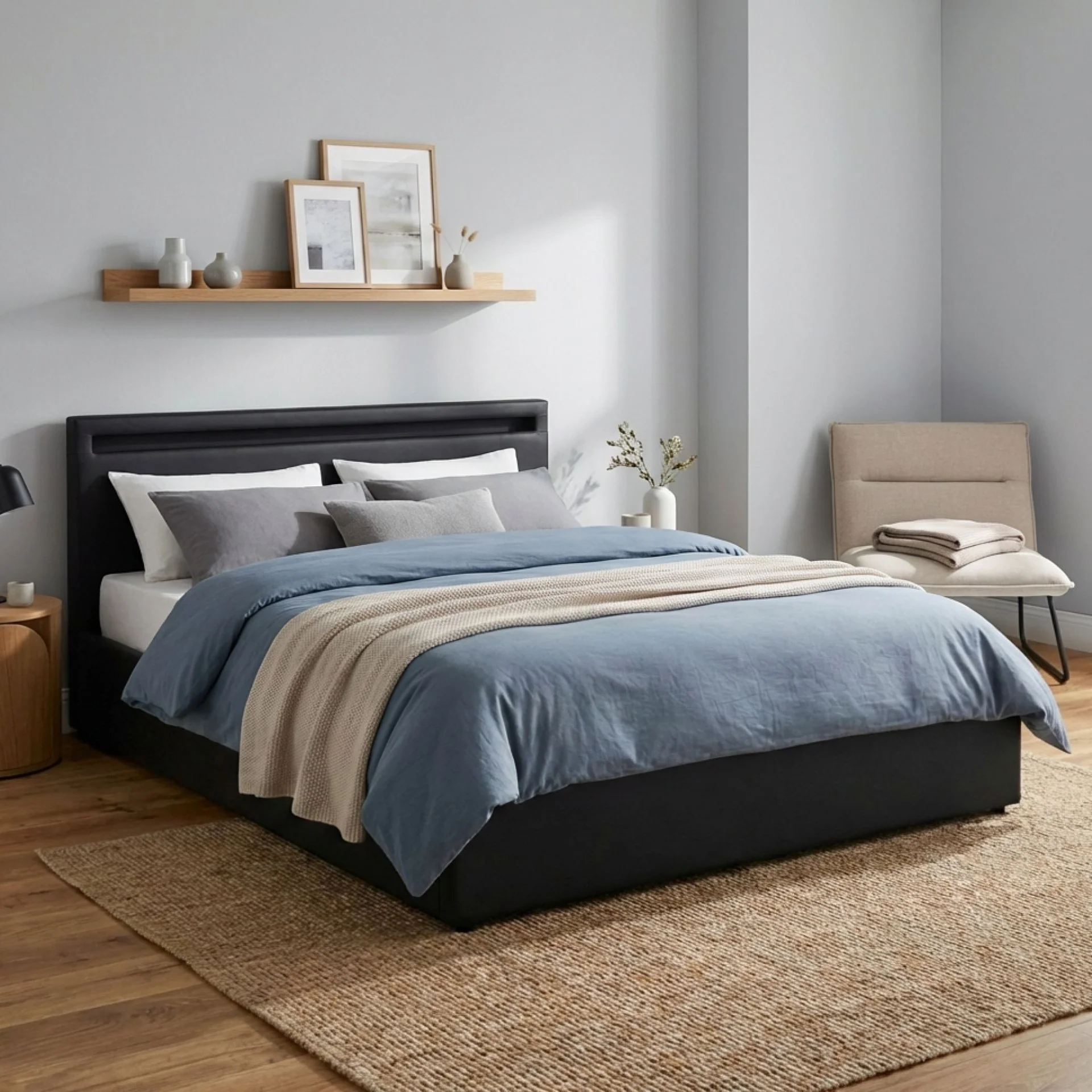 Glimora PU Queen Gas Lift Storage Bed Frame - Black - Image 3