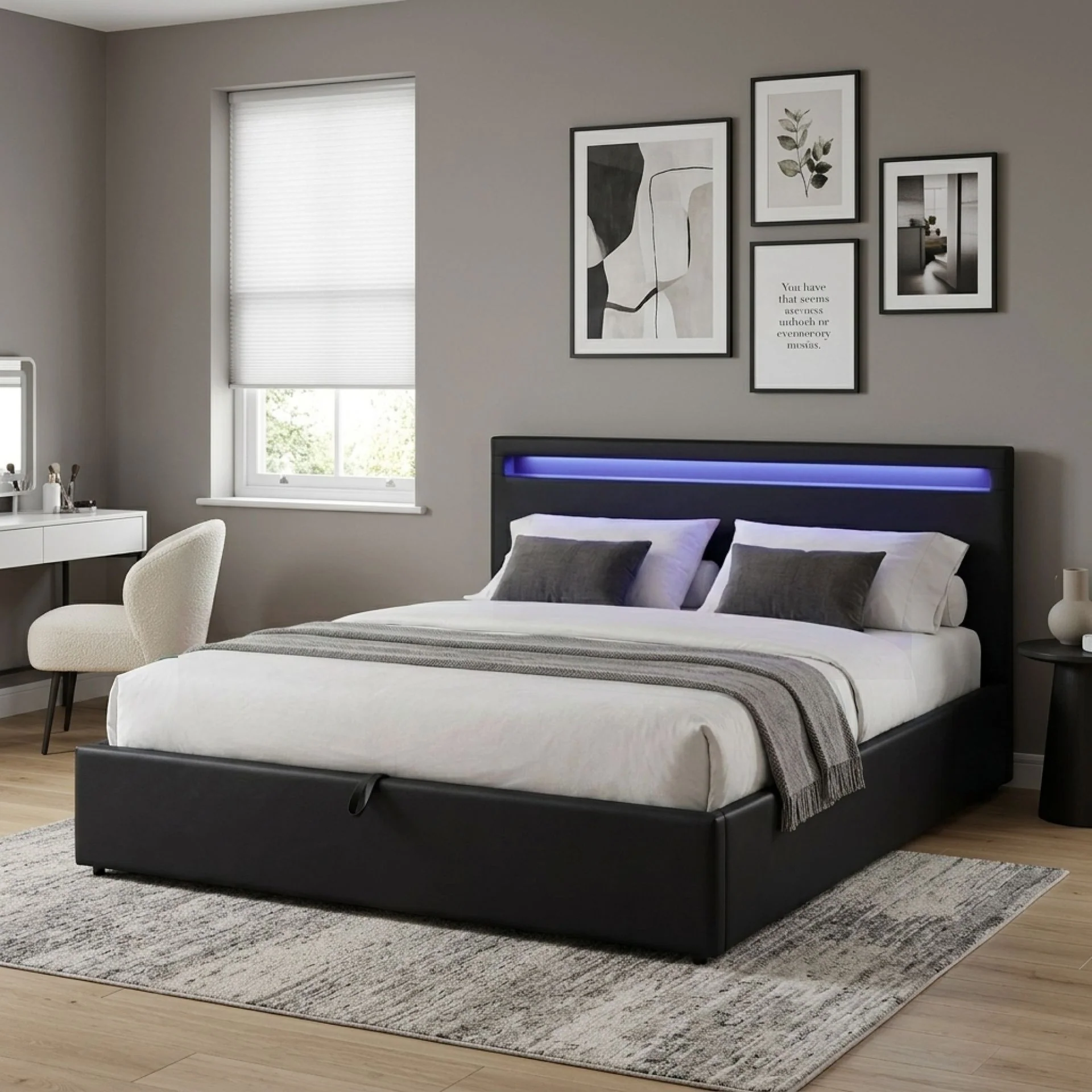 Glimora PU Queen Gas Lift Storage Bed Frame - Black - Image 4