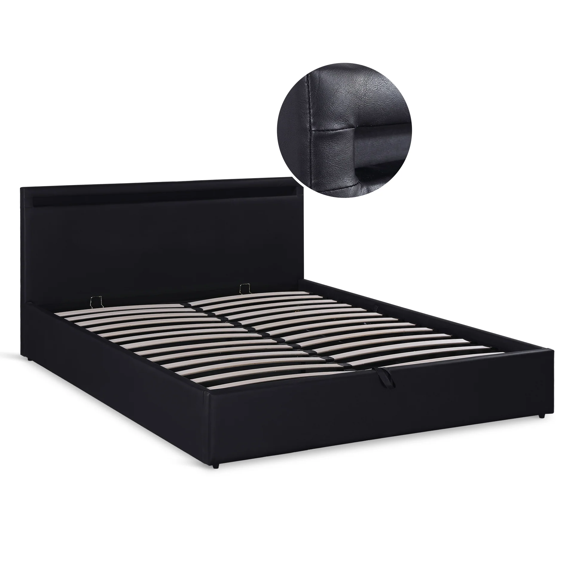 Glimora PU Queen Gas Lift Storage Bed Frame - Black - Image 8