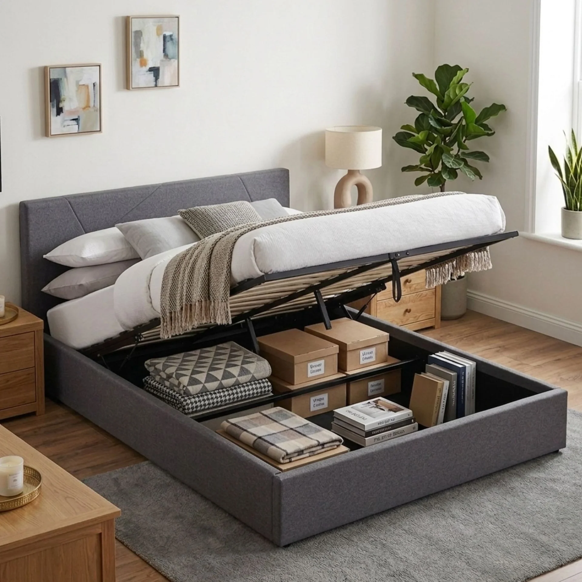 Geova Queen Gas Lift Bed Frame - Dark Grey