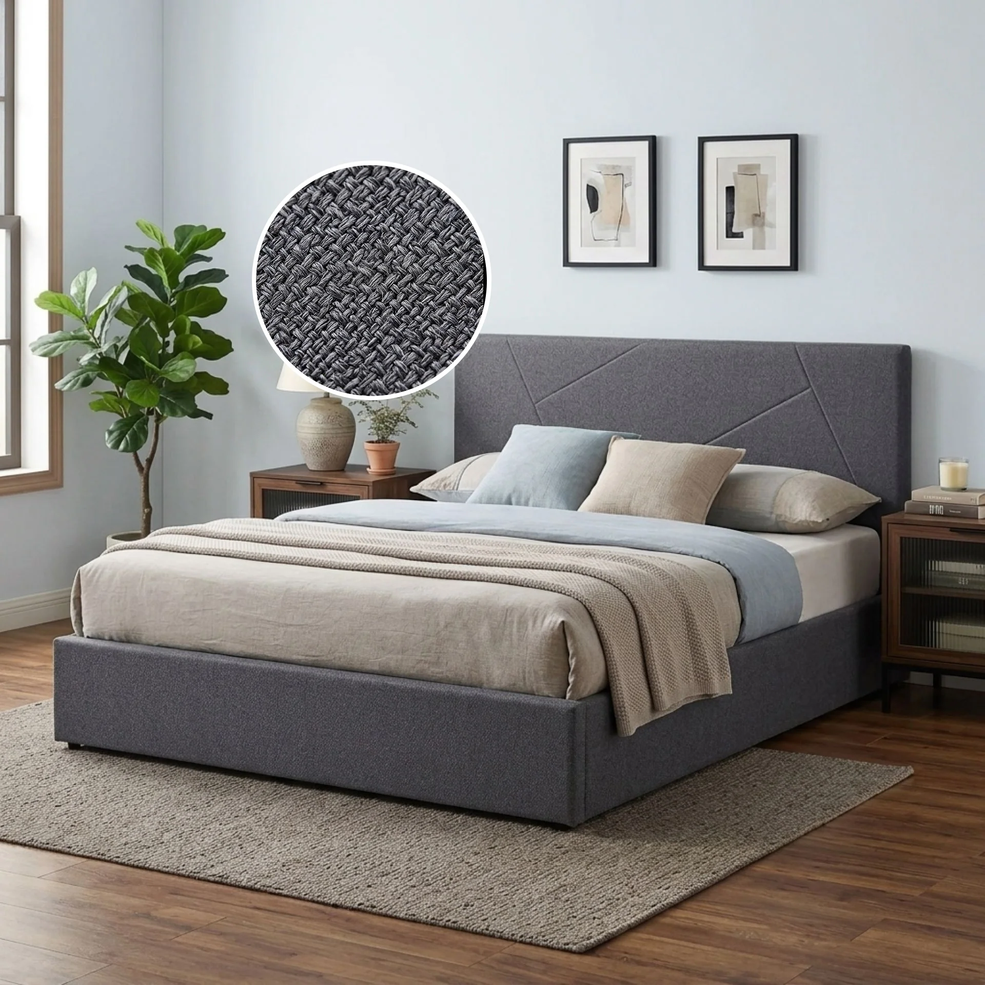 Geova Queen Gas Lift Bed Frame - Dark Grey - Image 2