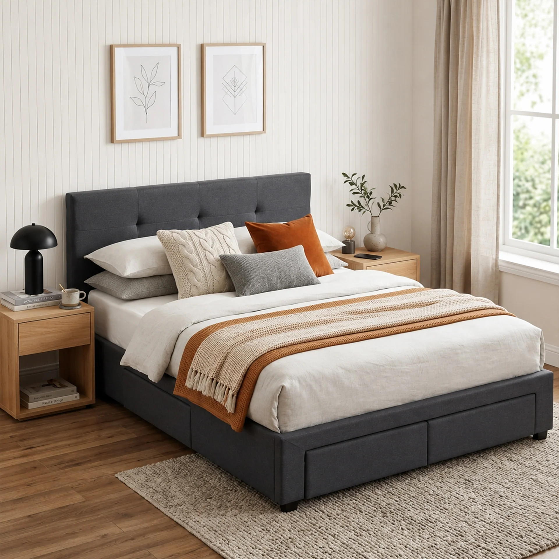Tuffen Queen Bed Frame with 4 Drawers – Grey