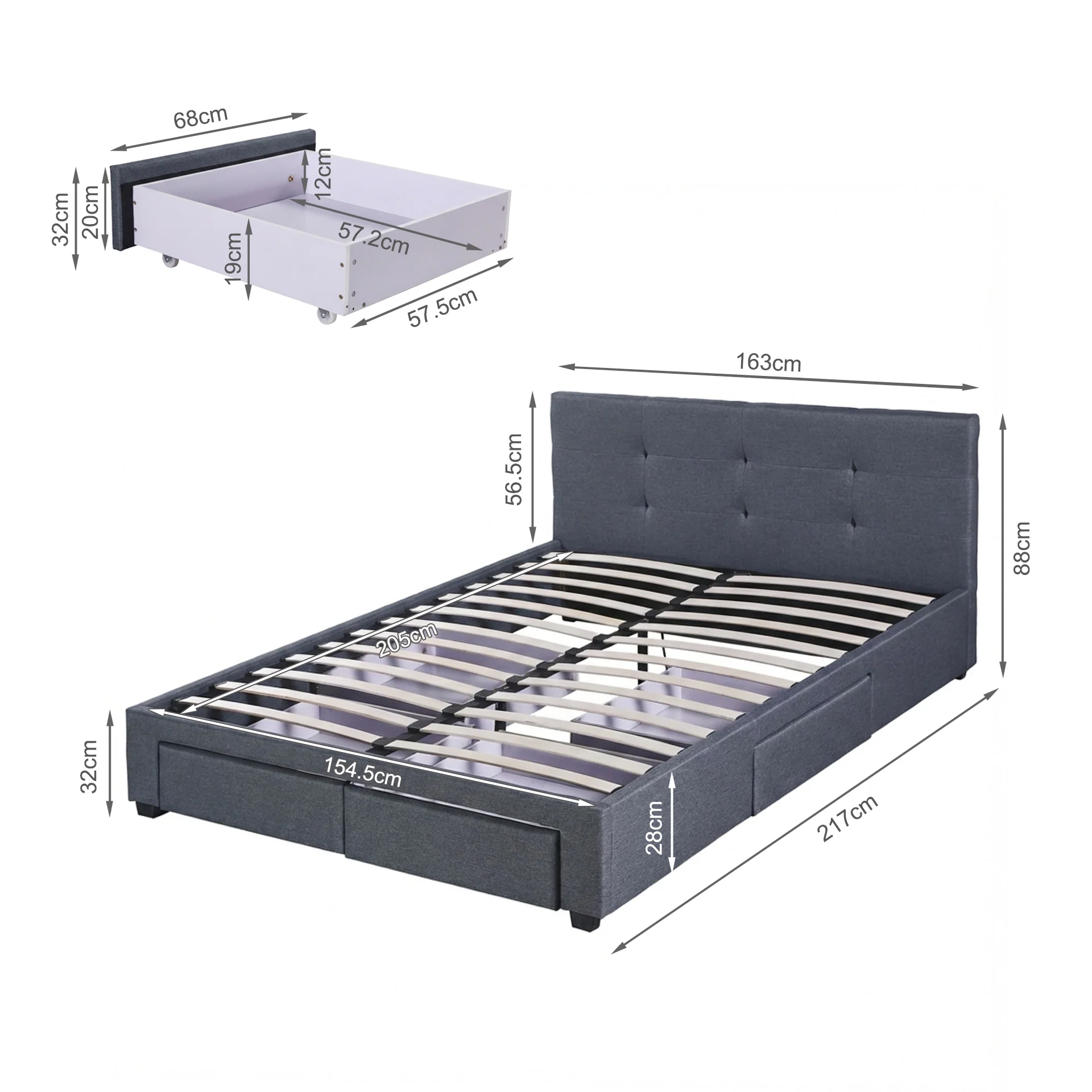 Tuffen Queen Bed Frame with 4 Drawers – Grey - Image 15