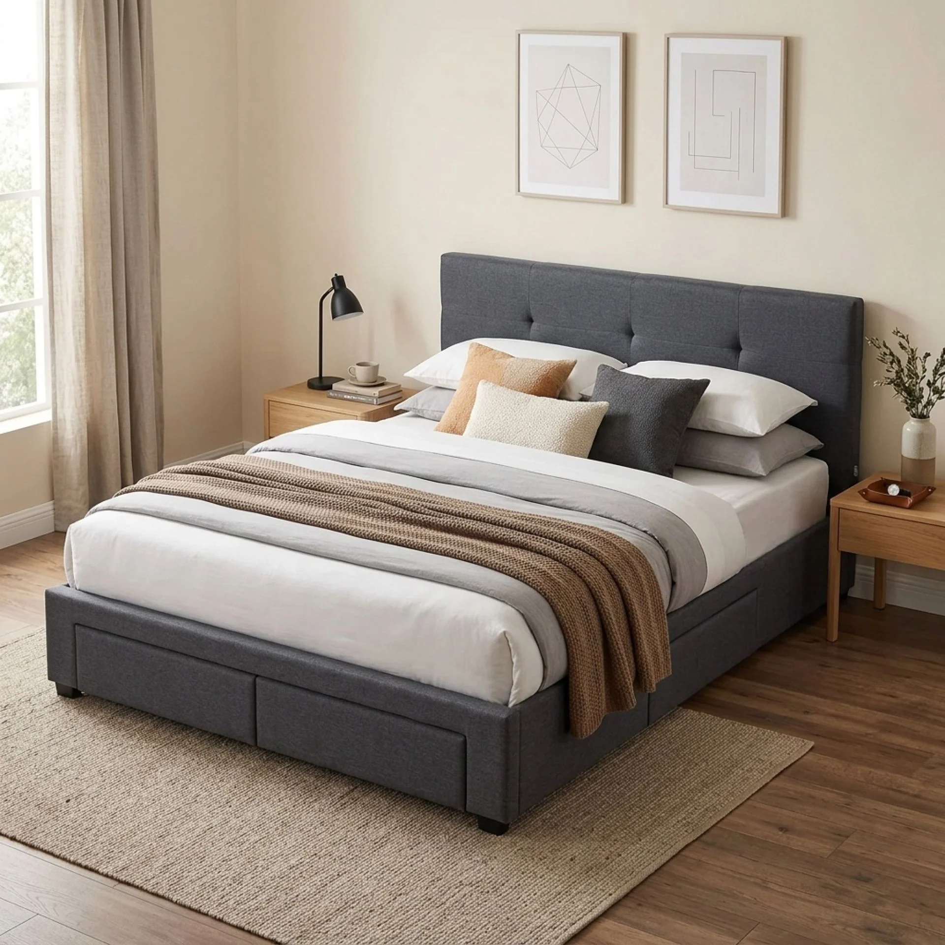 Tuffen Queen Bed Frame with 4 Drawers – Grey - Image 3