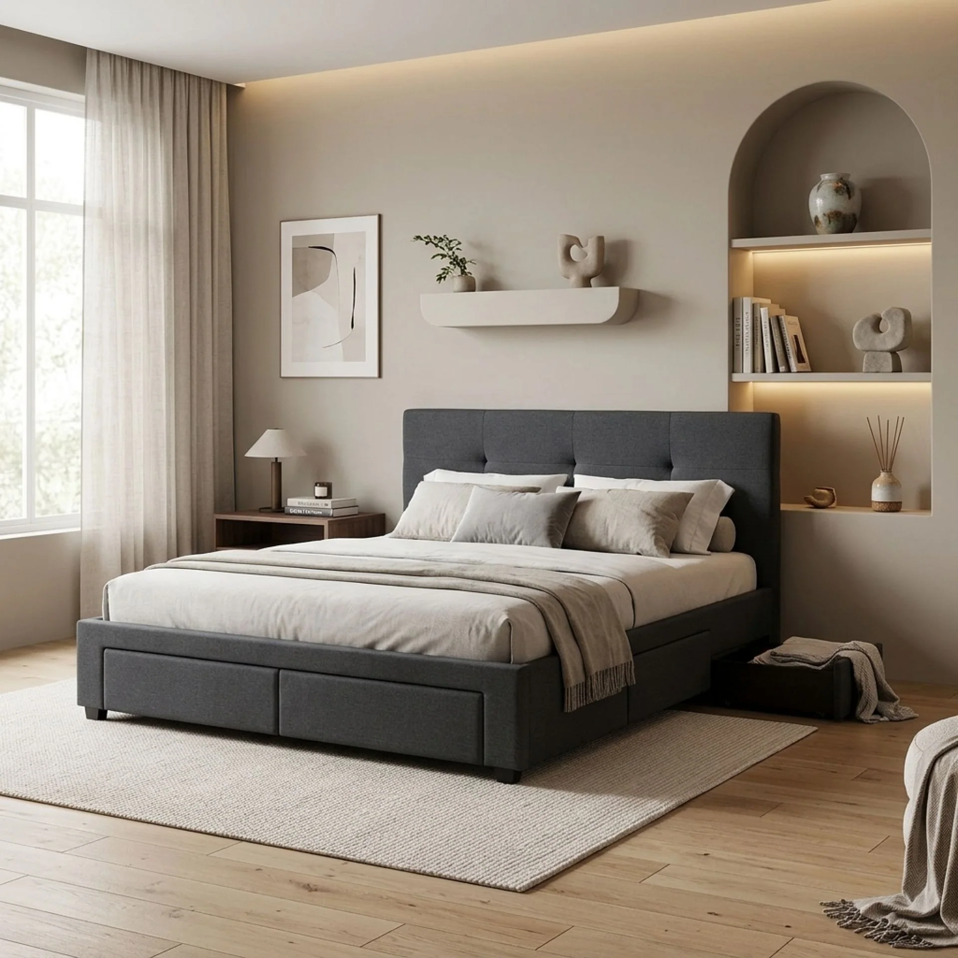 Tuffen Queen Bed Frame with 4 Drawers – Grey - Image 6