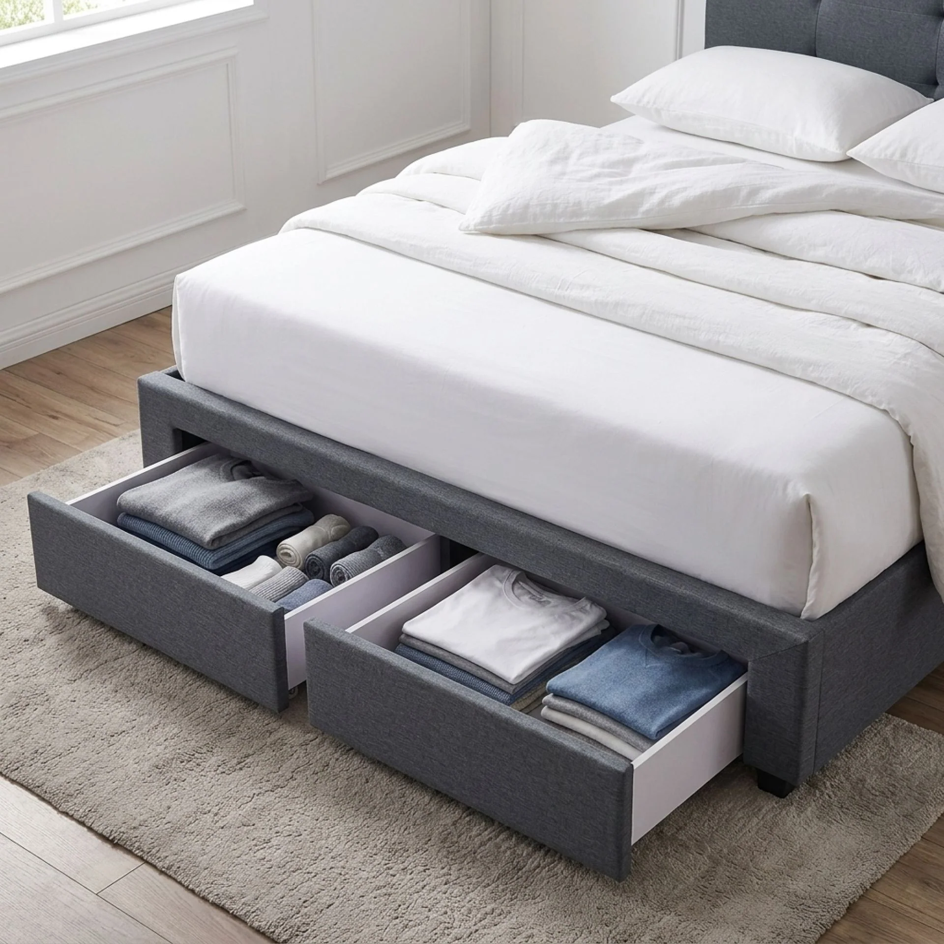 Tuffen Queen Bed Frame with 4 Drawers – Grey - Image 9