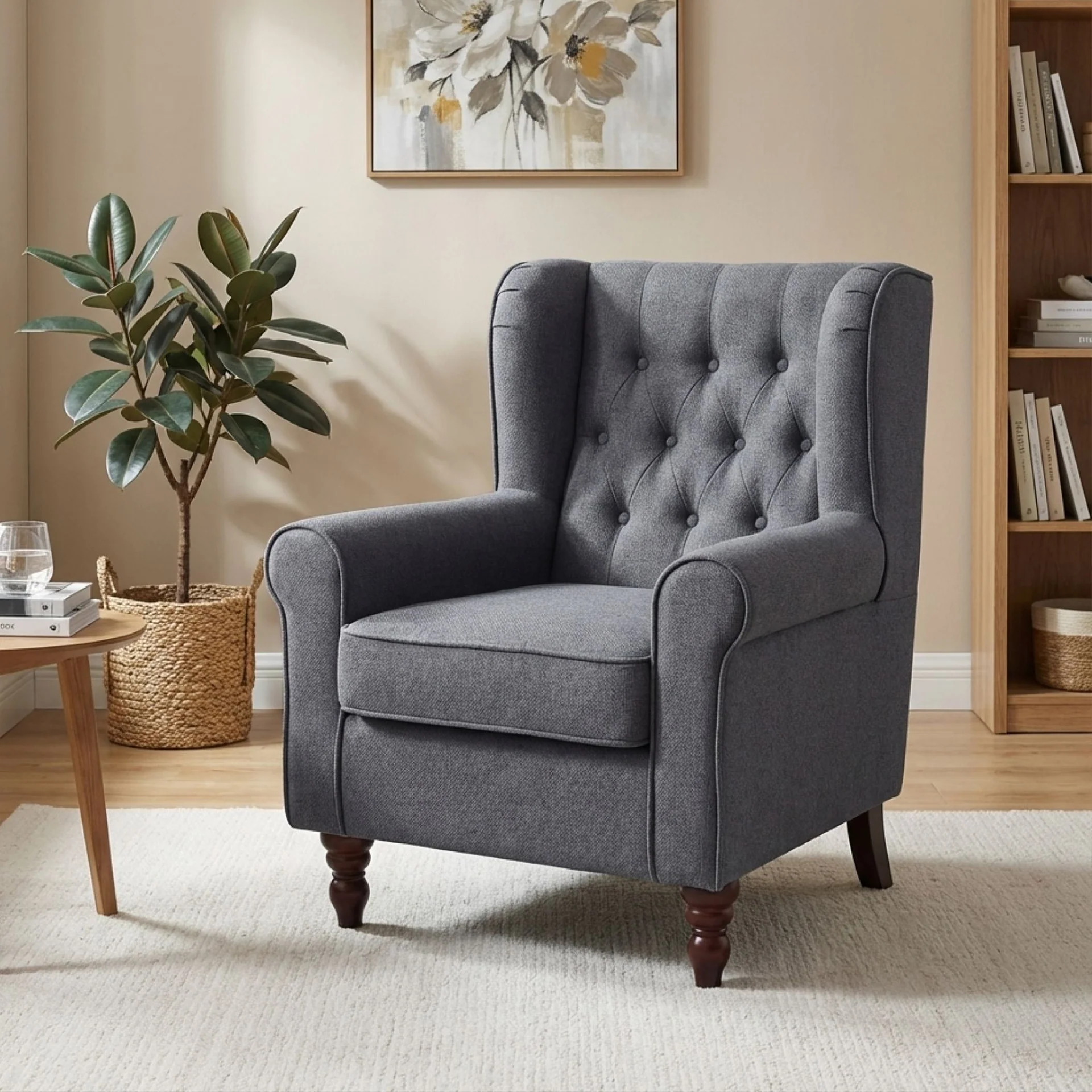 Windsor Linen Armchair - Light Grey