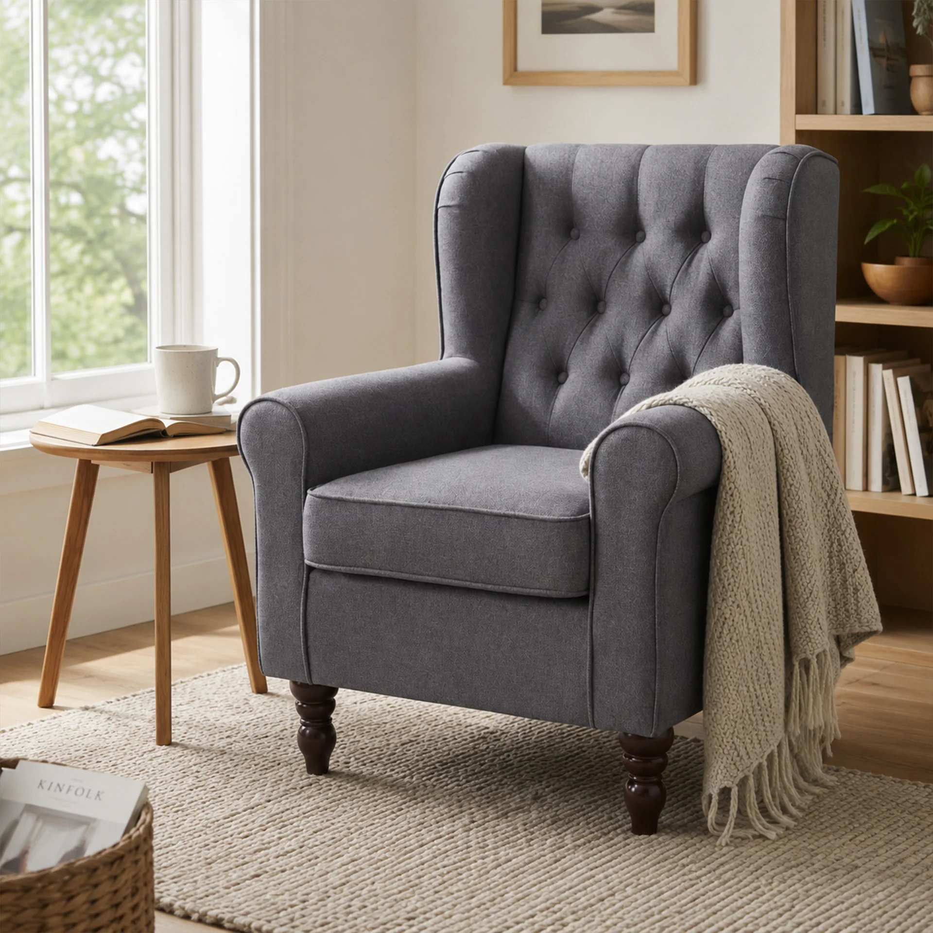 Windsor Linen Armchair - Light Grey - Image 3