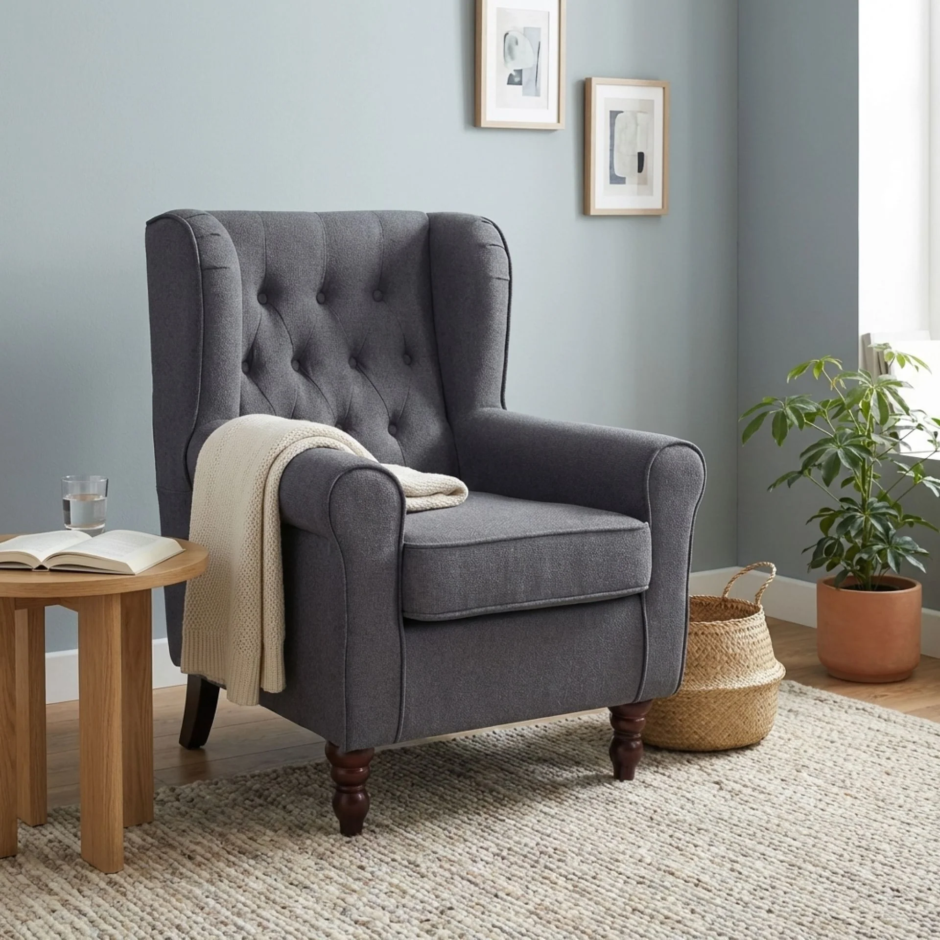 Windsor Linen Armchair - Light Grey - Image 4