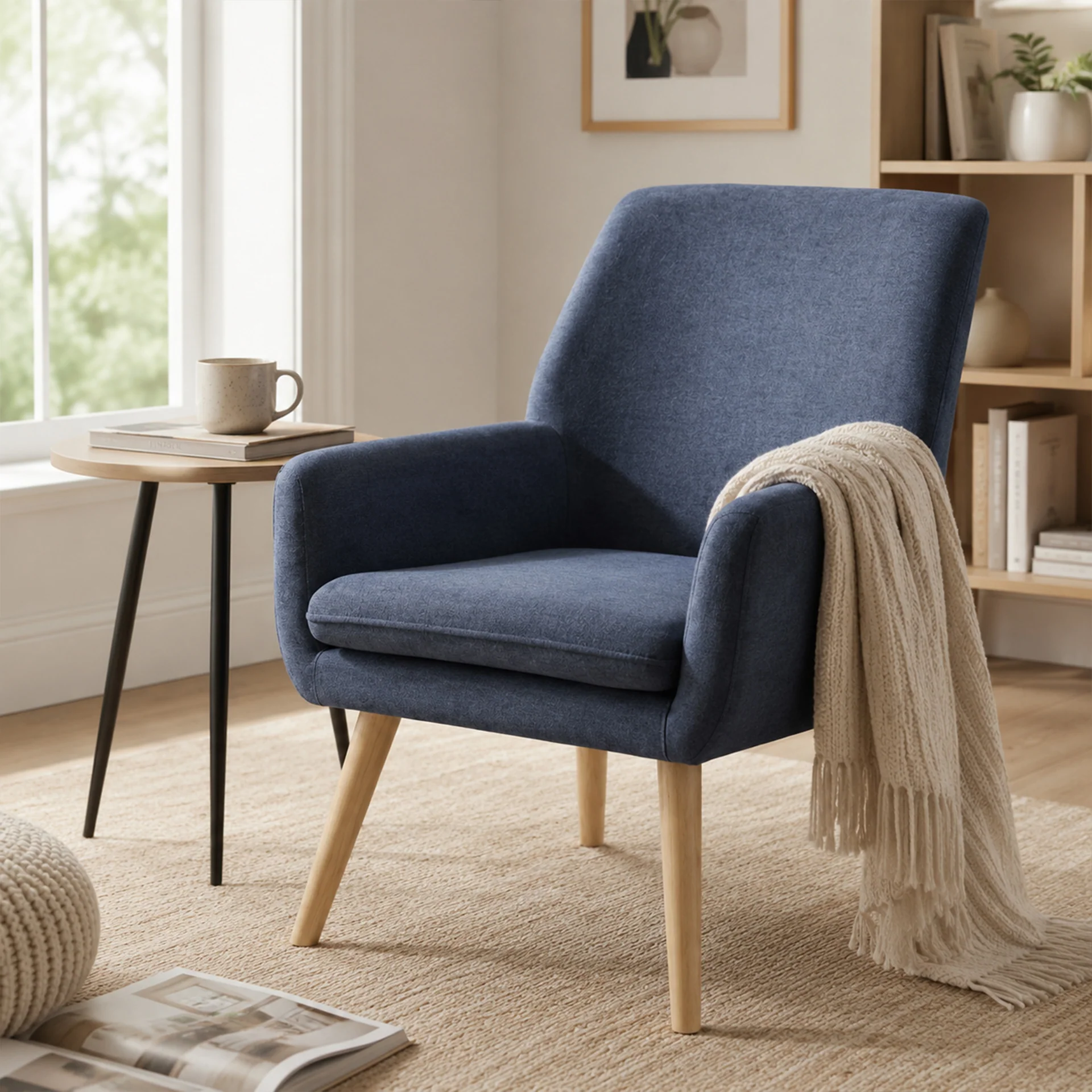 Aden Linen Armchair - Blue - Image 4