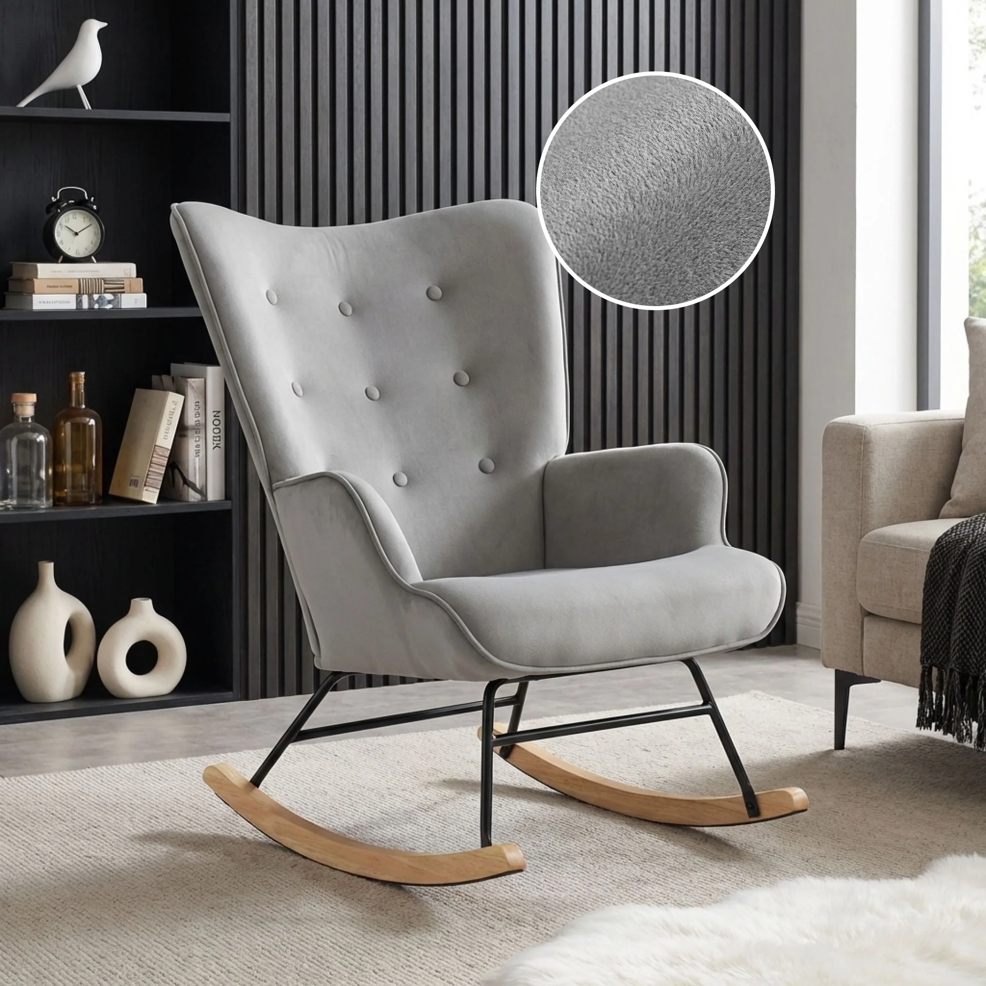Kiva Velvet Rocking Armchair - Dark Grey - Image 2