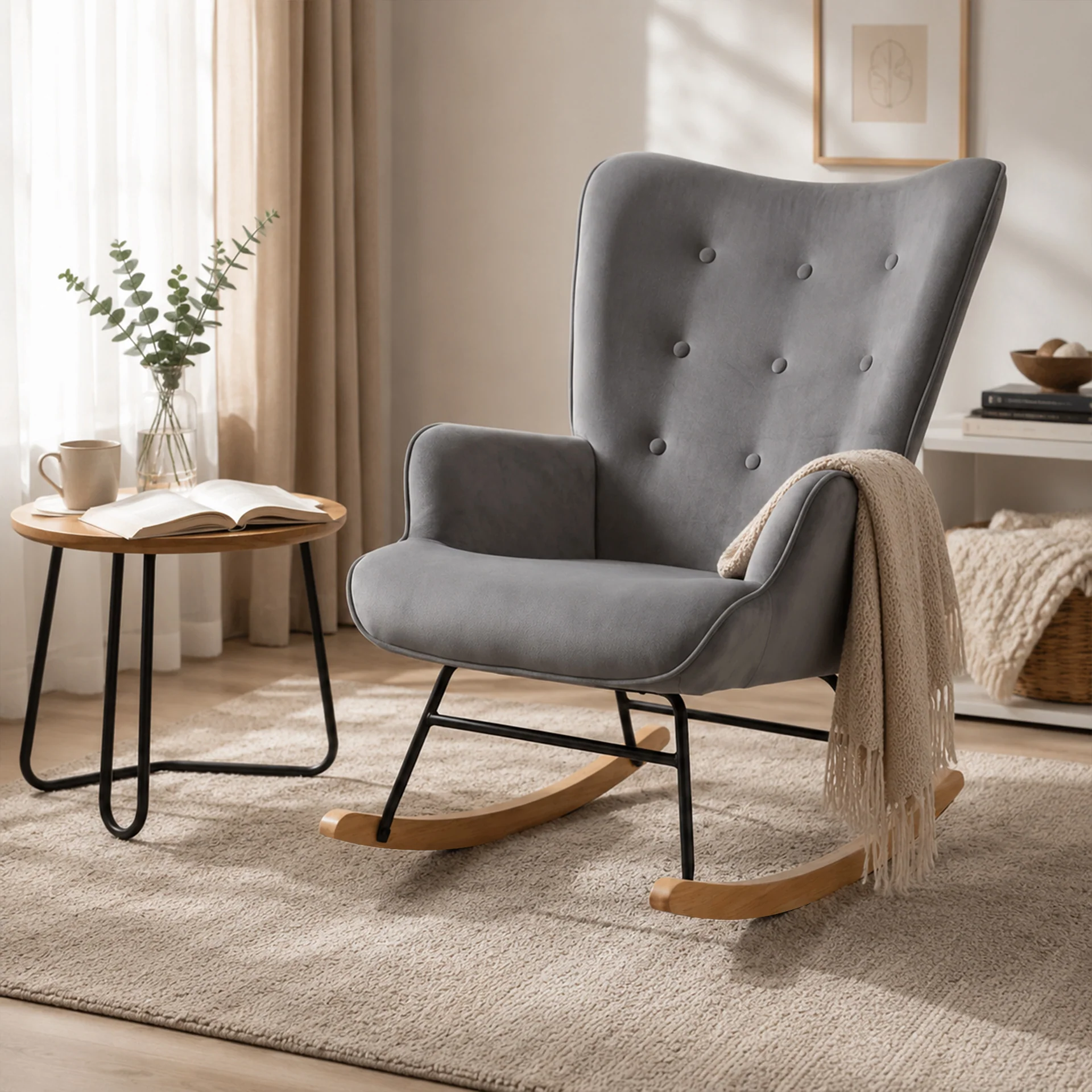 Kiva Velvet Rocking Armchair - Dark Grey - Image 3