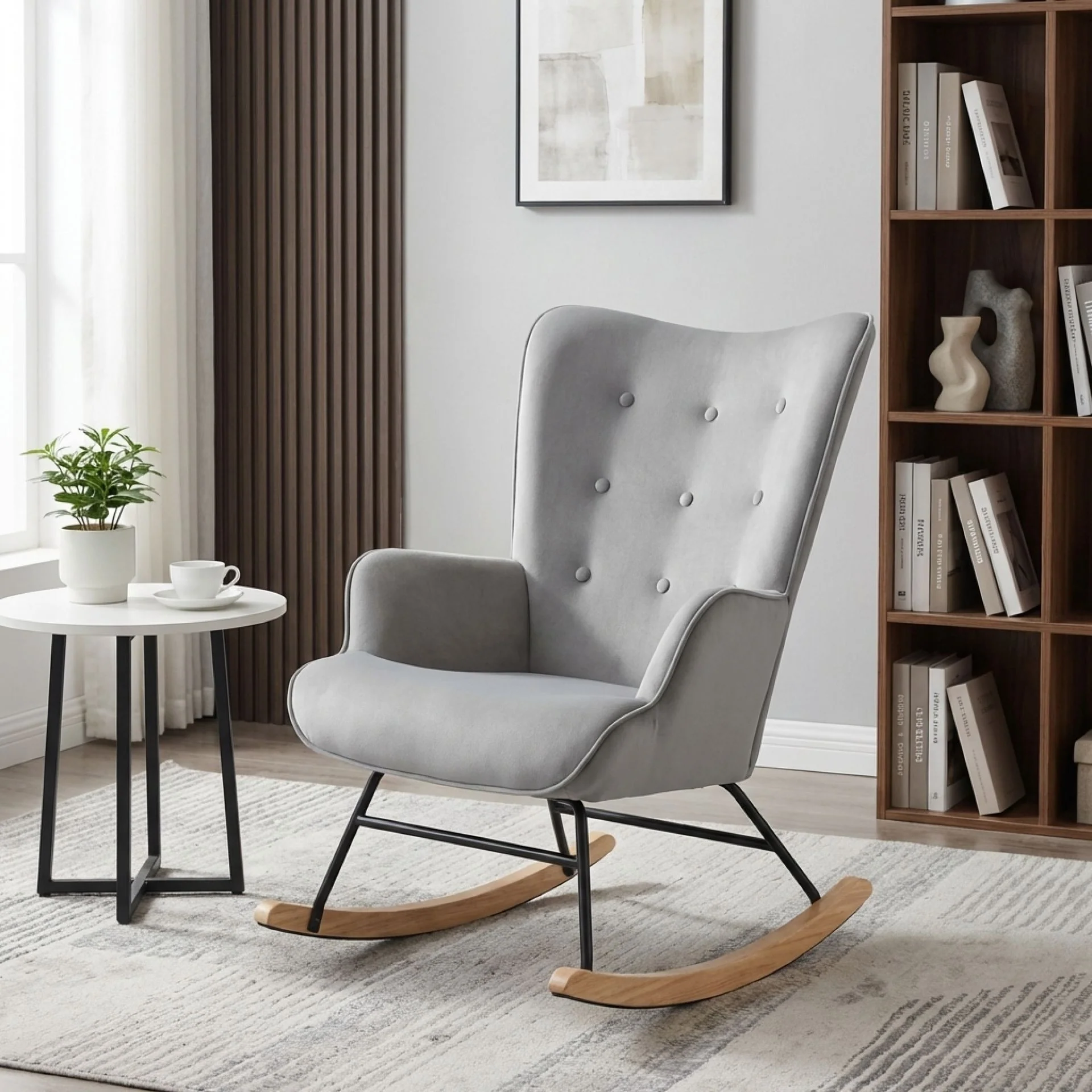 Kiva Velvet Rocking Armchair - Dark Grey - Image 4
