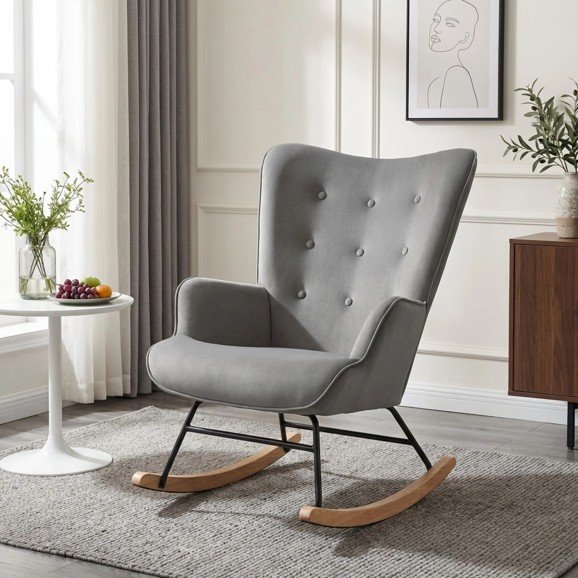 Kiva Velvet Rocking Armchair - Dark Grey - Image 5
