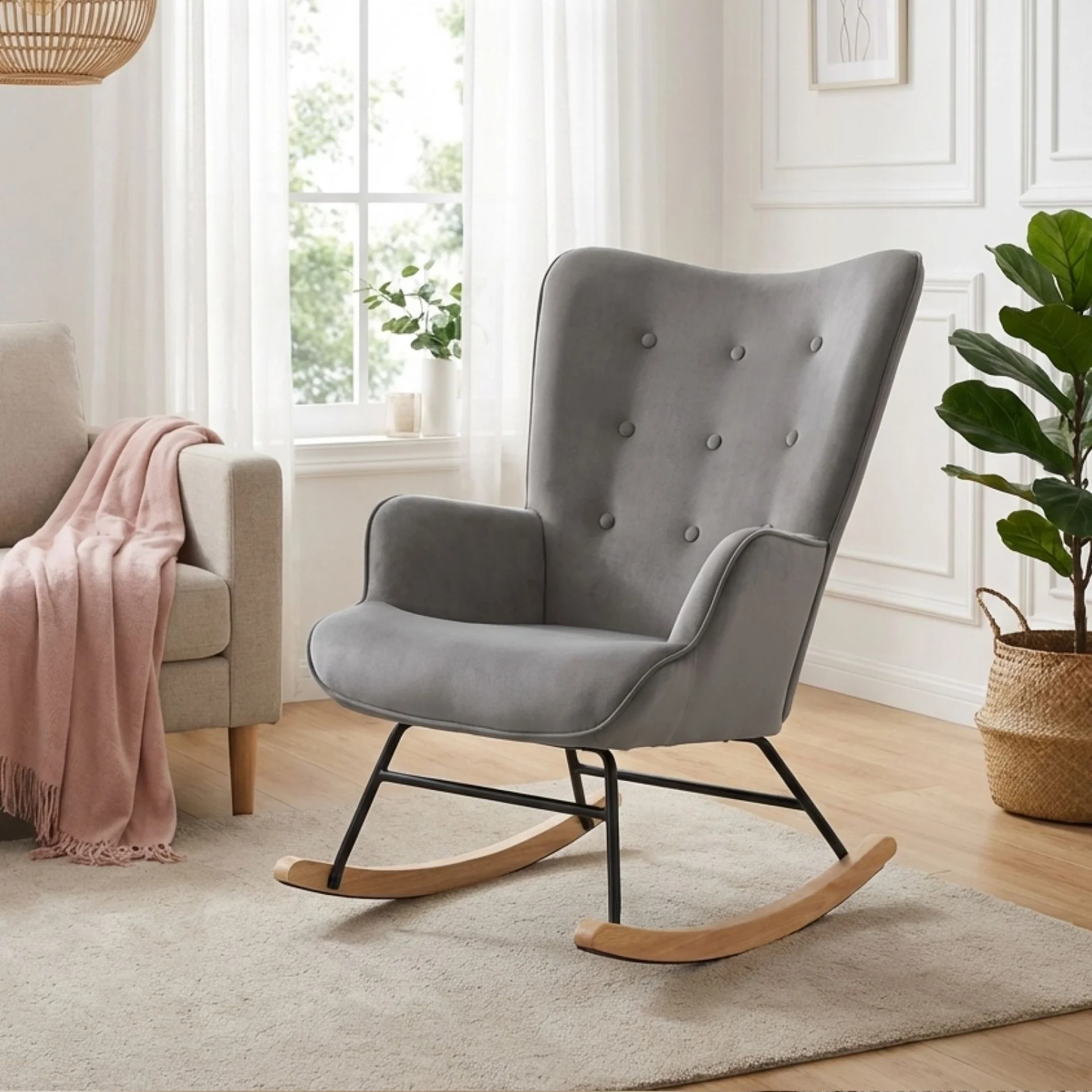 Kiva Velvet Rocking Armchair - Dark Grey - Image 6