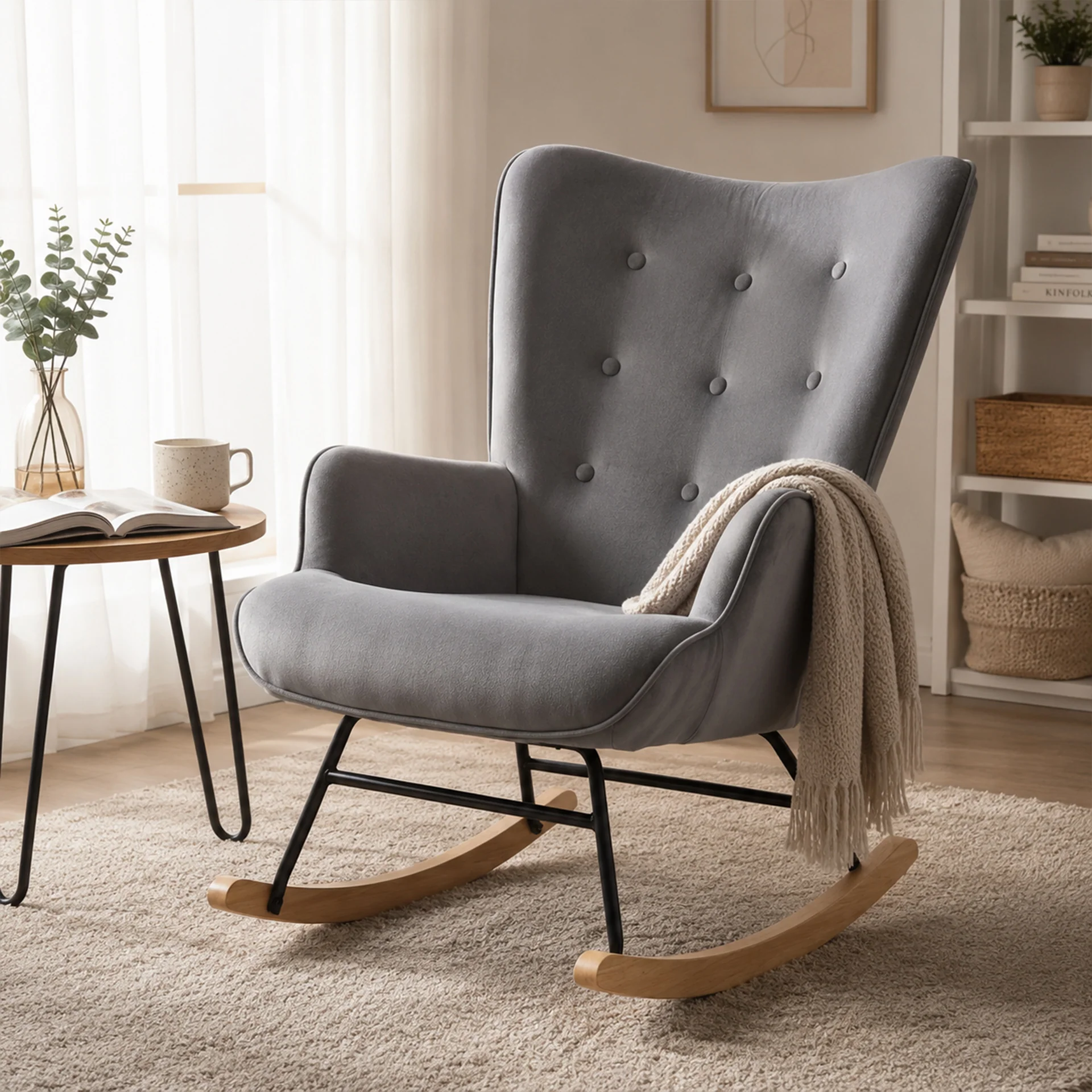 Kiva Velvet Rocking Armchair - Dark Grey - Image 8