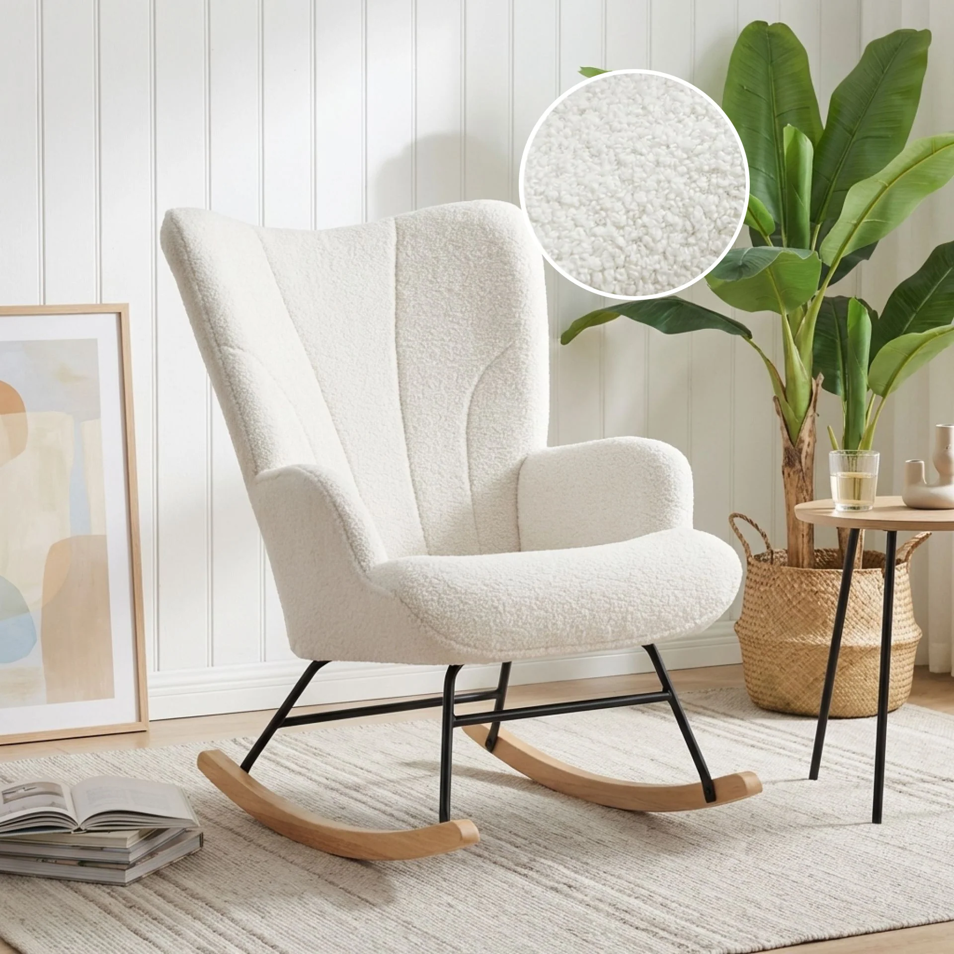 Liva Boucle Rocking Armchair - White - Image 2